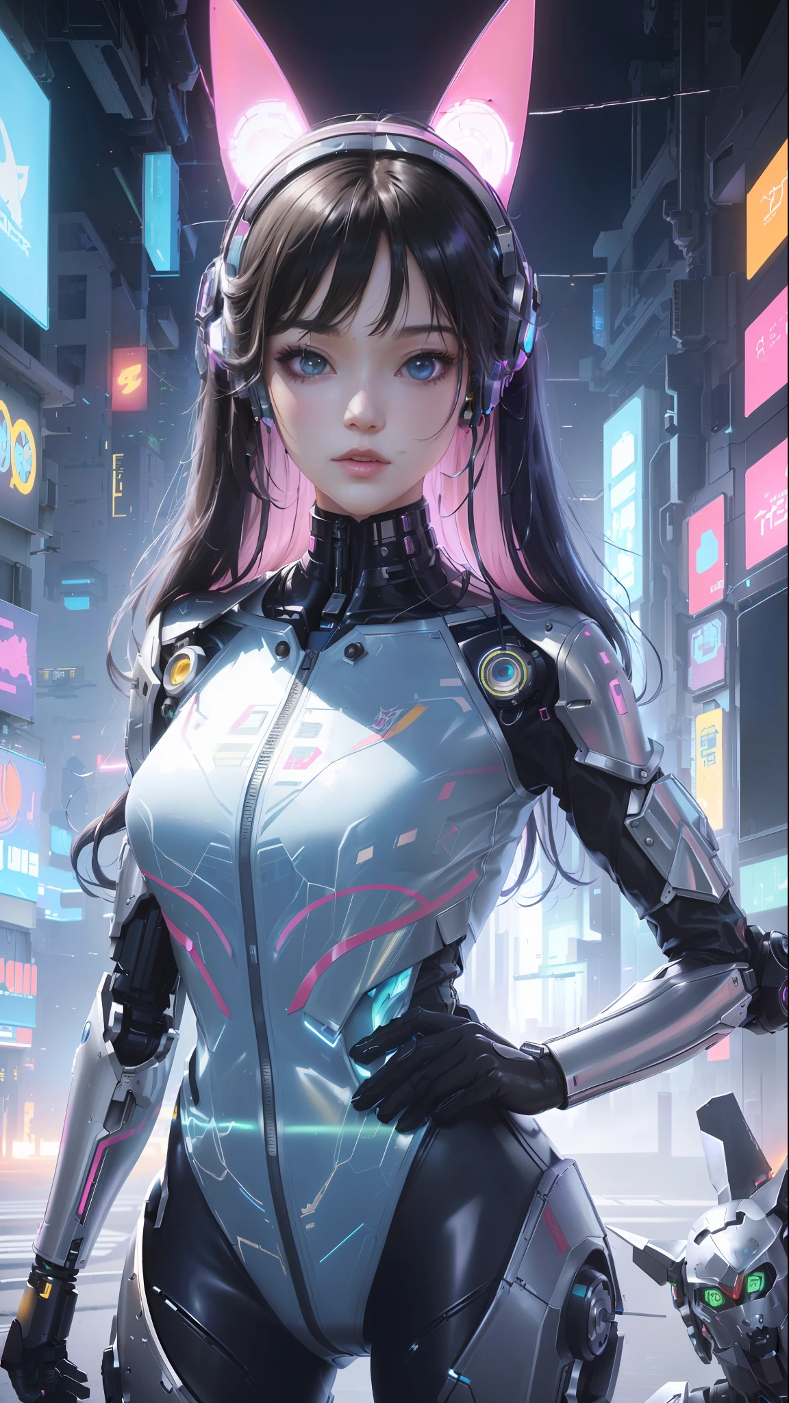 anime girl in futuristic outfit with cat ears and headphones, cute cyborg girl, digital cyberpunk anime art, cyberpunk anime girl mech, female cyberpunk anime girl, cyberpunk anime girl, beutiful girl cyborg, perfect android girl, anime cyberpunk art, portrait anime space cadet girl, dreamy cyberpunk girl, digital cyberpunk - anime art, girl in mecha cyber armor, cyberpunk beautiful girl