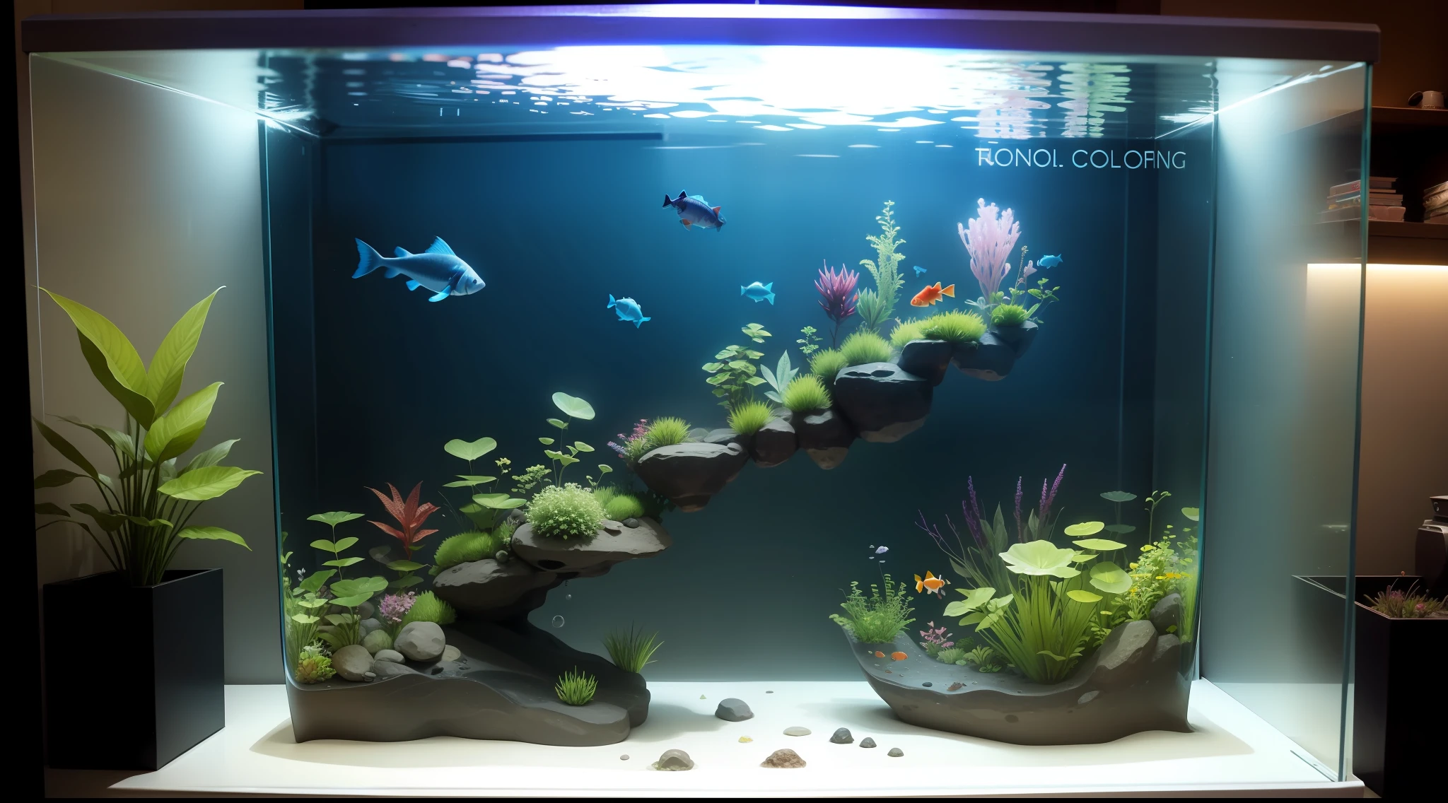 Fish tank landscaping, levitation