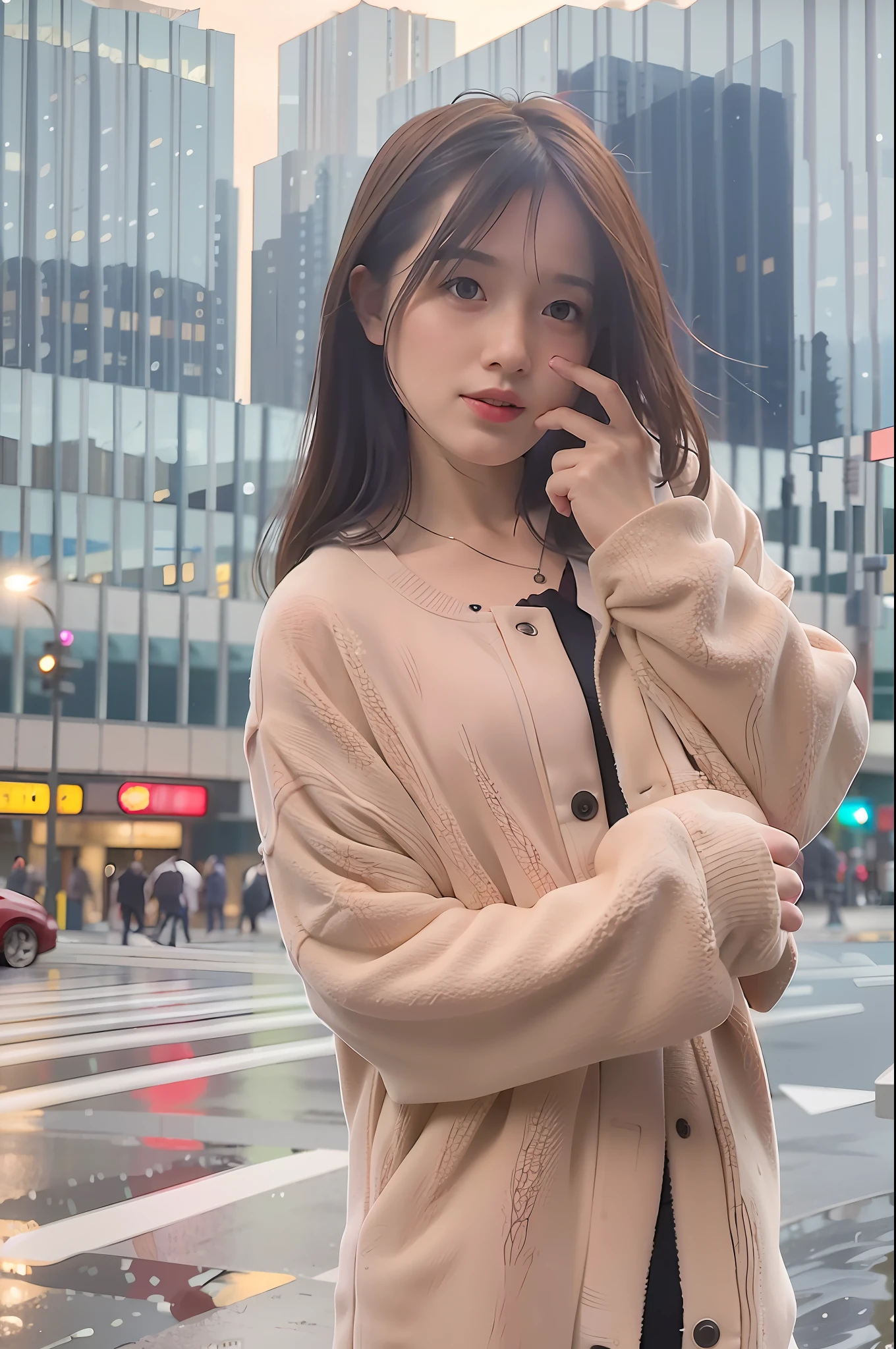 mix4, (8k, RAW photo, best quality, master: 1.2), (realistic, photorealistic: 1.37), 1 girl, cute, cityscape, night, rain, wet, professional lighting, photon mapping, radiosity, physically based rendering,