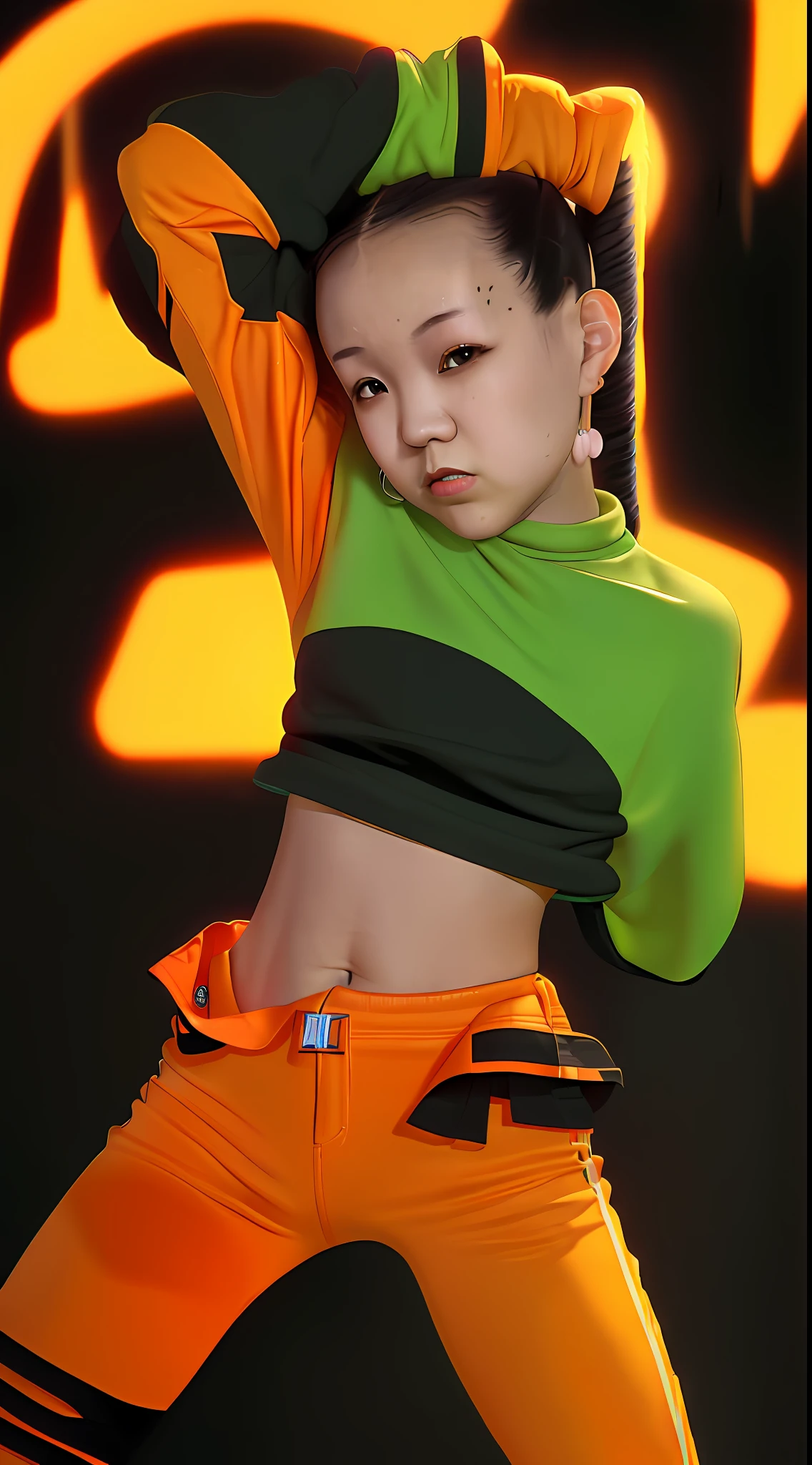 (Highlight brush edge, highlight facial contours, high exposure, warm tones, flash source: 1.2), bright style, Amai Liu, Asian, (((a girl))), orange everywhere, highlight the shape of the image, make the image more polished.
