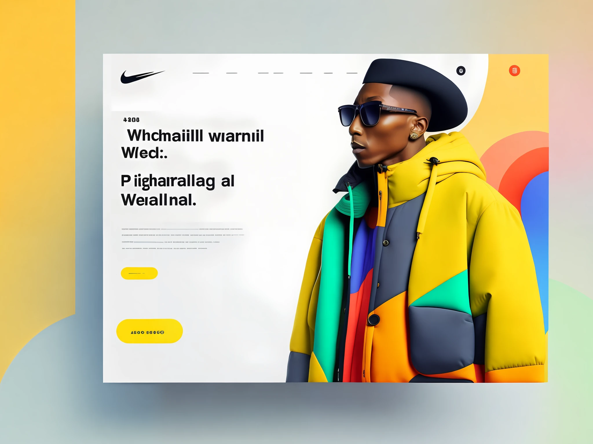 creative and colorful clothing website, Pharrell Williams, Nike, Adidas, website design, figma, UX/UI, font end design, --stylize 1000 –v 4 -@woodardr (fast)