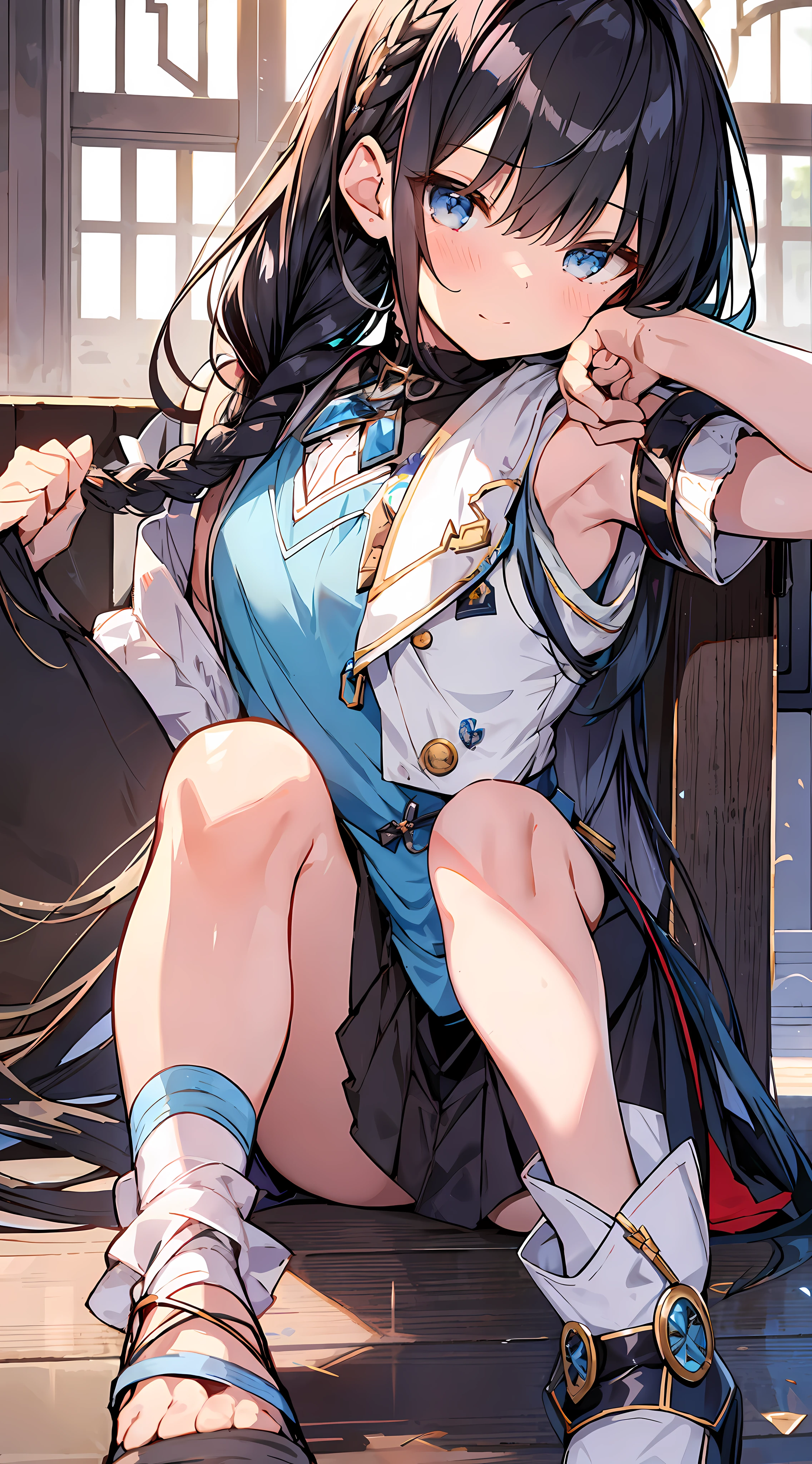 anime girl sitting on the floor with her legs crossed, extremely detailed artgerm, azur lane style, cushart krenz key art feminine, from the azur lane videogame, black - haired mage, trending on cgstation, artgerm and atey ghailan, characters from azur lane, kawacy, granblue fantasy, style artgerm