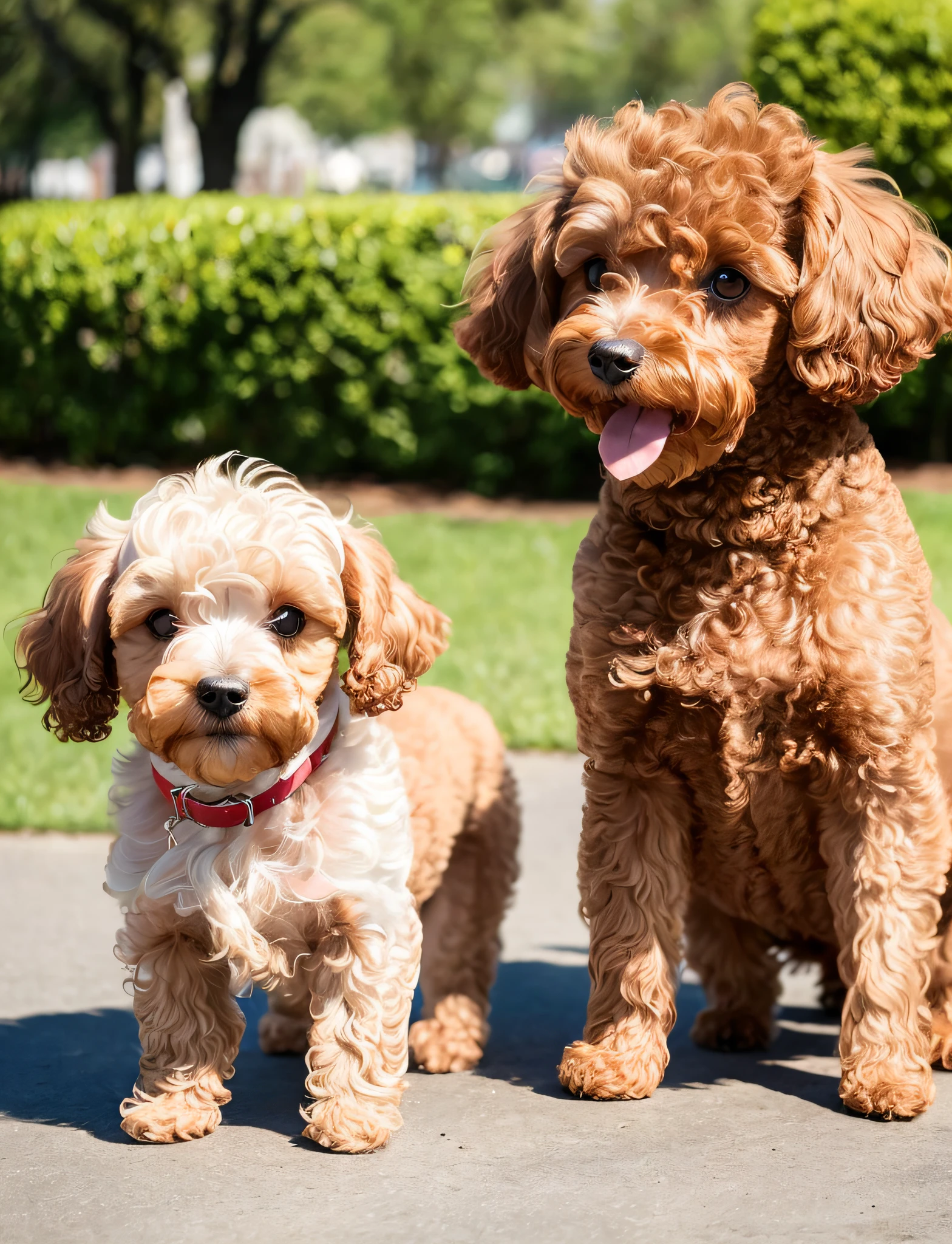 In the park, Lele, brown toy poodle, small dog, small puppy, sad, faceless, droopy corners of mouth, standing posture, 8k, professional photo, delicate, clear, sunny, light leak, masterpiece, (((cute)))), (realistic))))