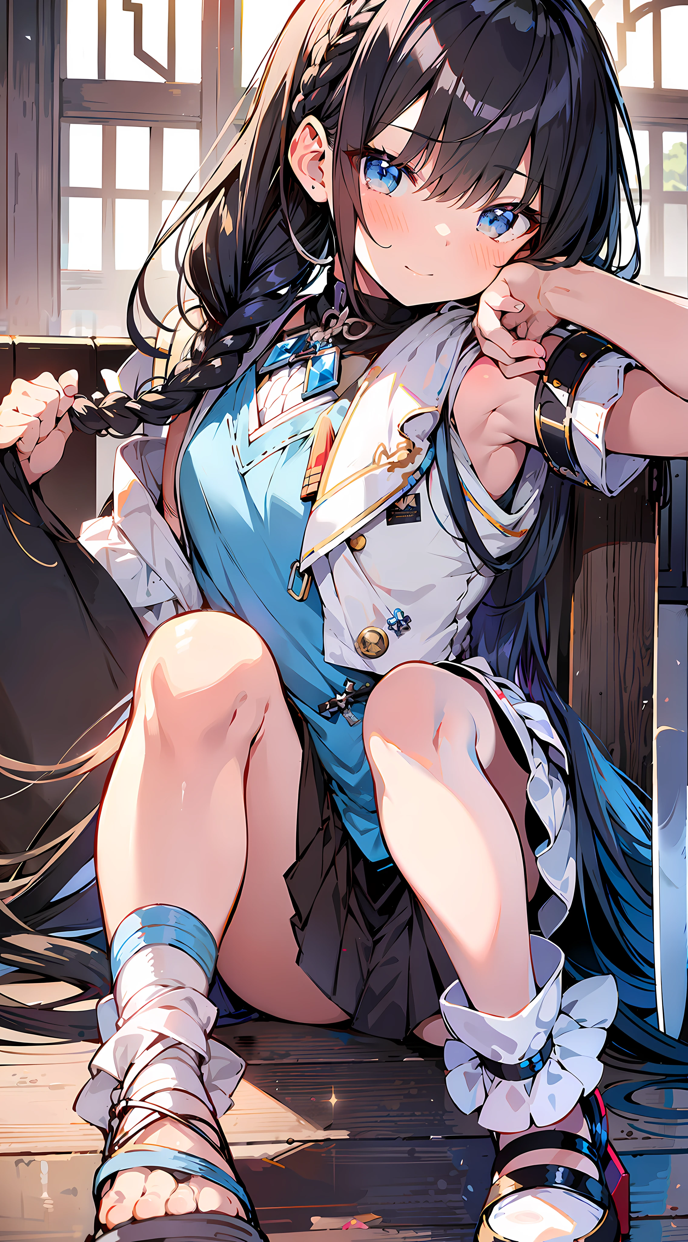 anime girl with long black hair sitting on the floor with a sword, azur lane style, from the azur lane videogame, kantai collection style, characters from azur lane, cushart krenz key art feminine, fine details. girls frontline, from girls frontline, trending on cgstation, extremely detailed artgerm, kawacy, seductive anime girl