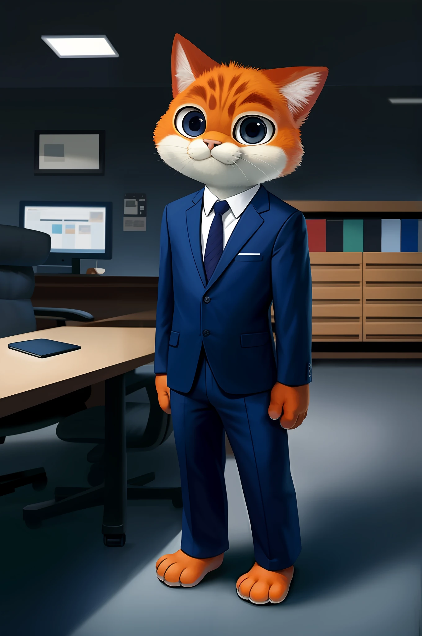 businessman style cat character in recruit suit, anthropomorphic, pixar, photorealistic, super detailed, cute, standing straight,