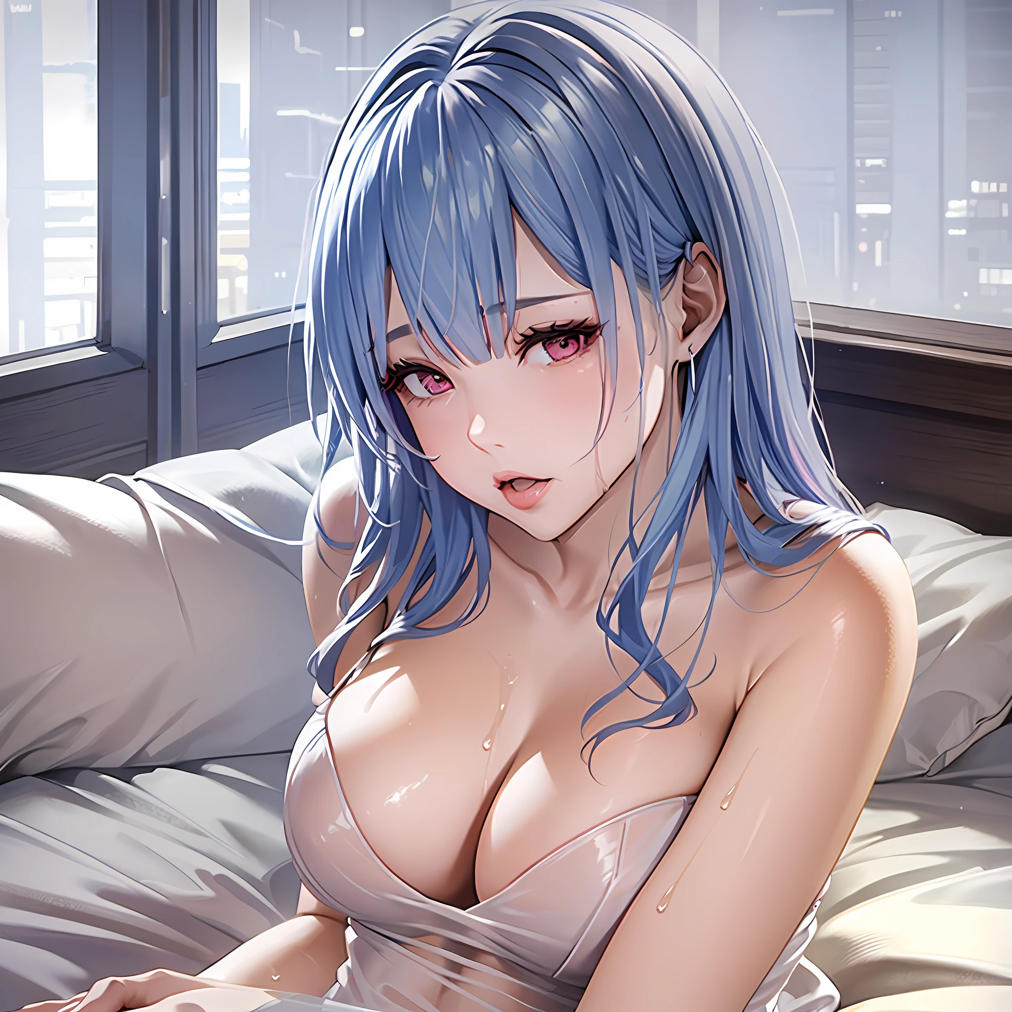 Beautiful Sexy Woman Actress in Lingerie Bed Neckline Sexy Transparent Sweaty Wet Realistic Well Detailed High Resolution