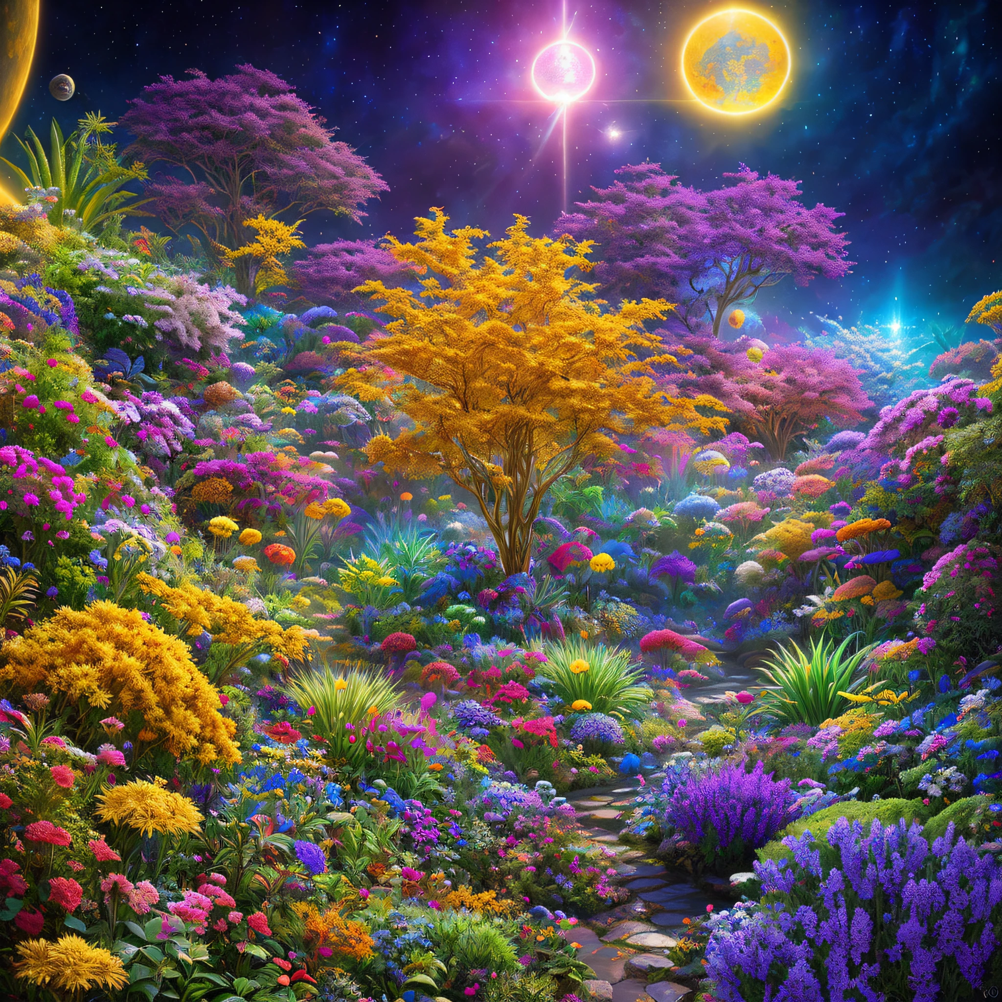 (best quality,masterpeace),(hyperdetailed colourful),
A cosmic garden of exotic alien flora and fauna
,perfect composition, best exposition, (golden ratio:1.2)
, hdr, dramatic,cinematic lighting, trending on artstation,trending on CGSociety, professional oil painting,immense detail,