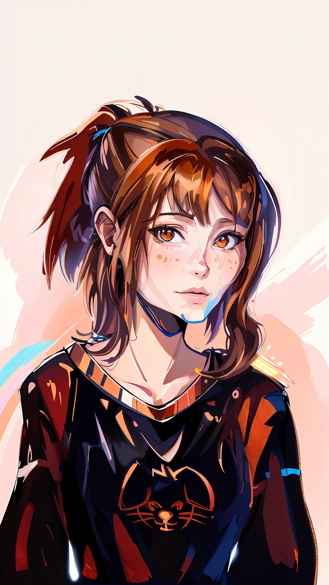 a drawing of a woman, maiden with copper hair, anime style portrait, colorful sketch, loish inspired, high quality color sketch, portrait of an anime girl, portrait of a small character, digital illustration