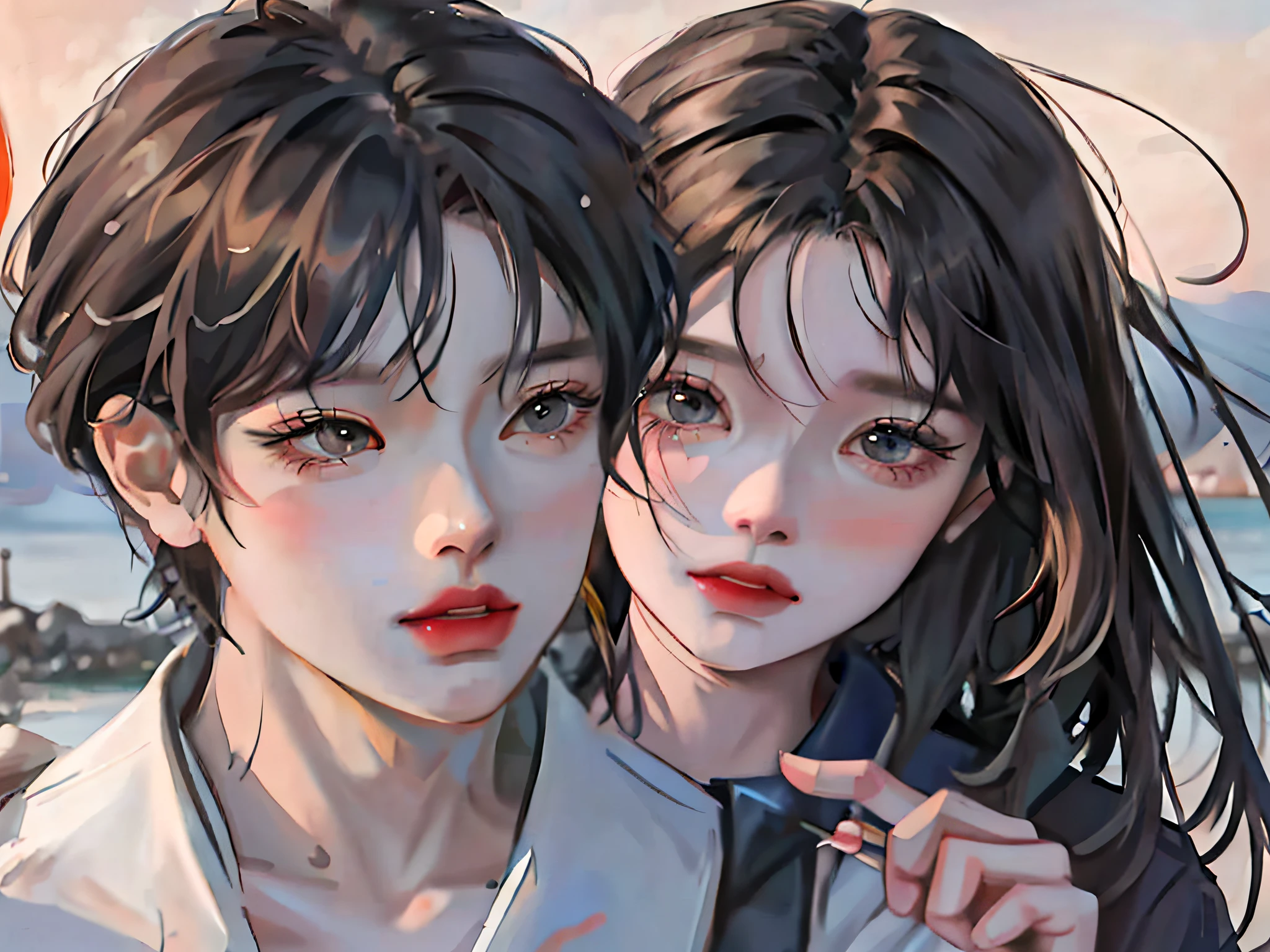 anime couple with umbrellas by the ocean, artwork in the style of guweiz, guweiz, kawaii realistic portrait, anime realism style, trending on artstration, inspired by Yanjun Cheng, anime style portrait, digital anime illustration, trending on cgstation, realistic anime artstyle, semirealistic anime style, high quality portrait, in anime style, realism artstyle