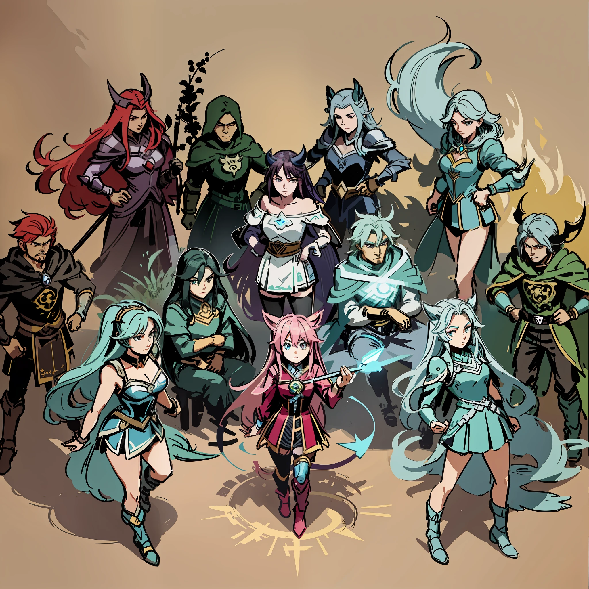 Master Picture Quality, flat illustration of a show, featuring characters from League of Legends, most of the heroes standing together for a group photo, in the style of Eiko Ojala, heroes in League of Legends, elegant brushstrokes, minimalism, kurt hutton, traditional animation, silver and black, figurative art with dreamy quality