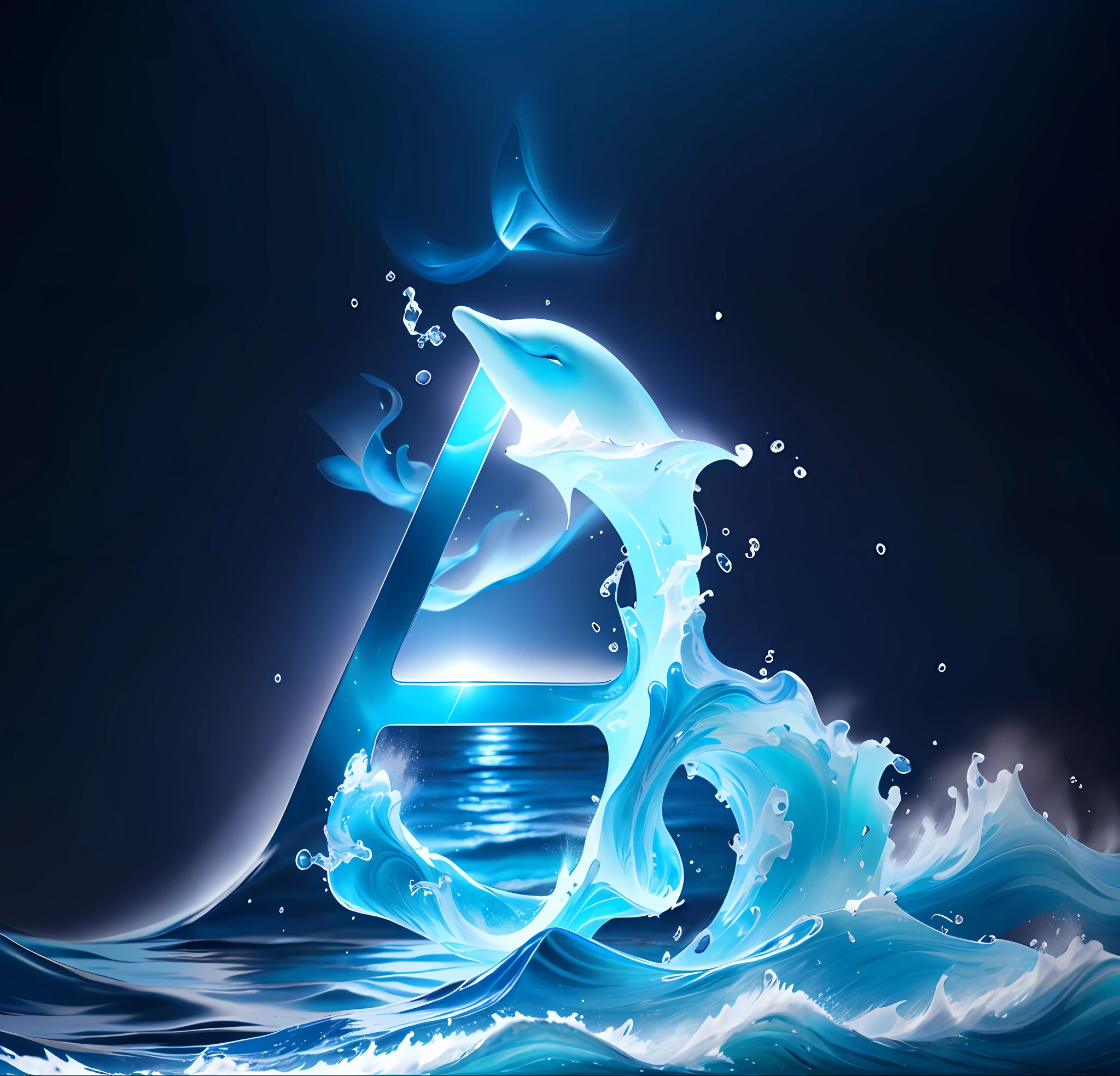 Logo design, (shape with capital A), UI interface with glacier theme with marine elements. (elemental glacier), (dolphin silhouette combined with waves), --v 6