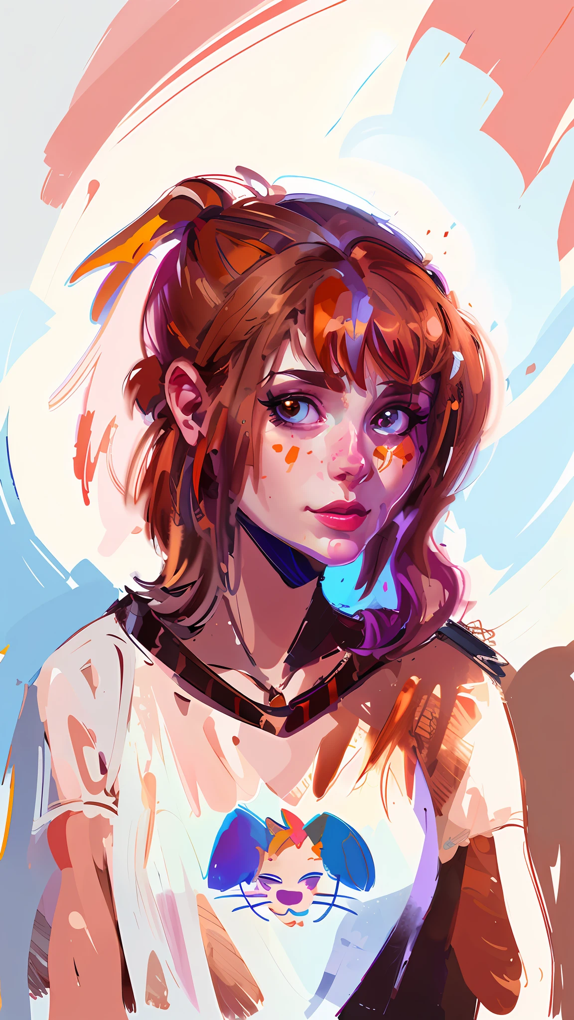 a drawing of a woman, maiden with copper hair, artistic style portrait, colorful sketch, inspired by loish, high quality, portrait of a girl, portrait of a small character, digital illustration