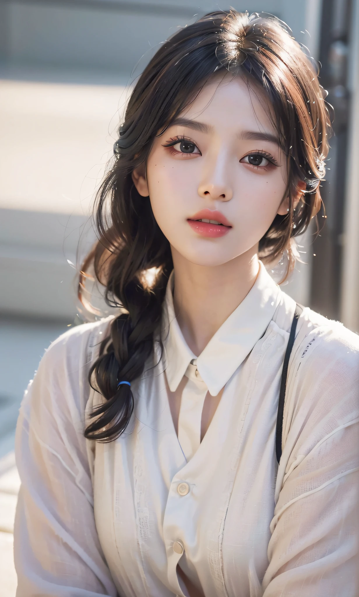 (8k, RAW photo, photorealistic:1.25) ,( lip gloss, eyelashes, glossy finish, glossy skin, best quality, super high resolution, depth of field, chromatic aberration, caustics, wide light, natural shadow, Kpop idol) look with serenity and goddess-like bliss to the spectators,