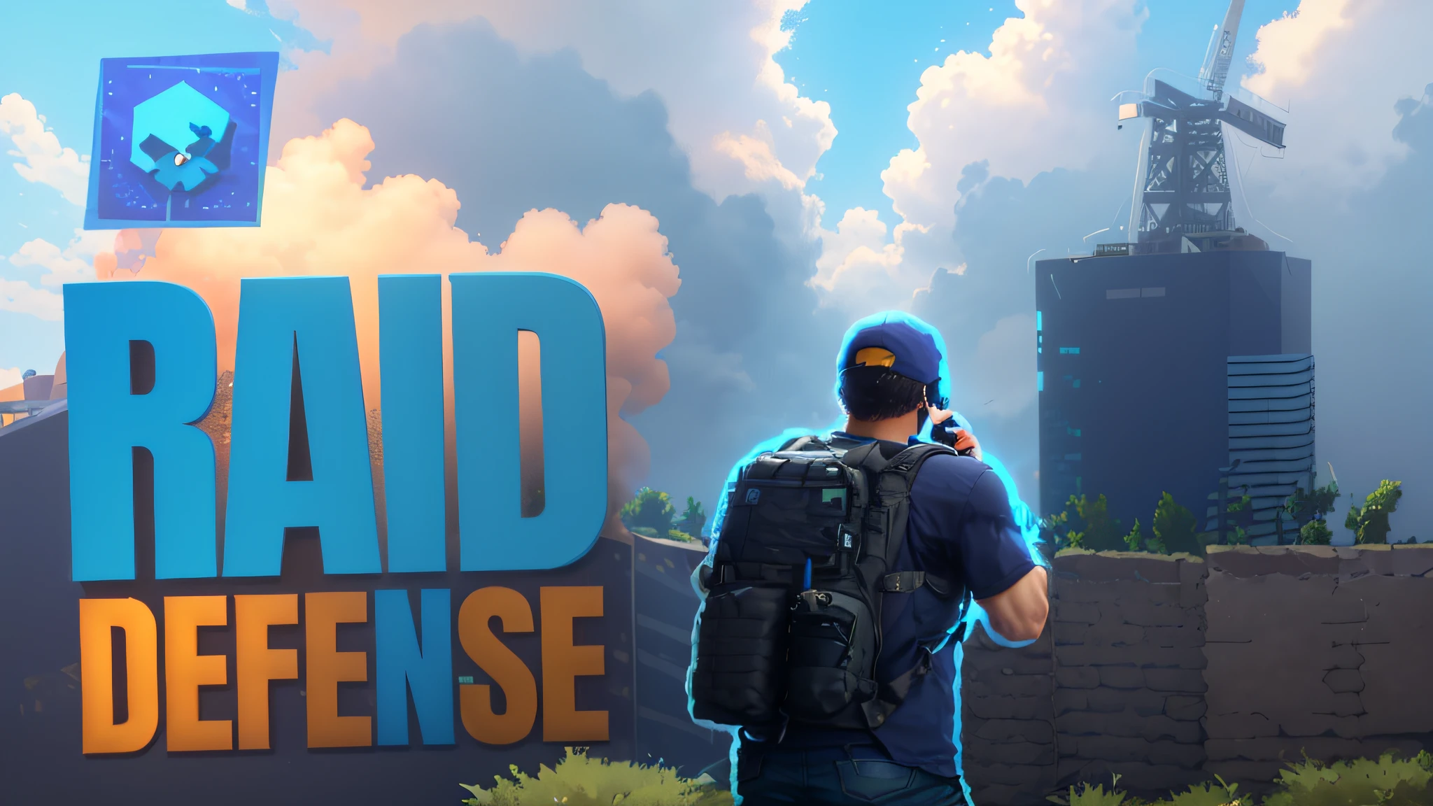 a close up of a person with a backpack and a building in the background, youtube thumbnail, squad fighting enemy, 3 rd person action adventure, fbi raid, paid artwork, in game graphic, 3 rd person action adventure rpg, intense shading, video game screenshot, 3rd person shooter, 3 rd person game, mmo, header, 🕹️ 😎 🔫 🤖 🚬