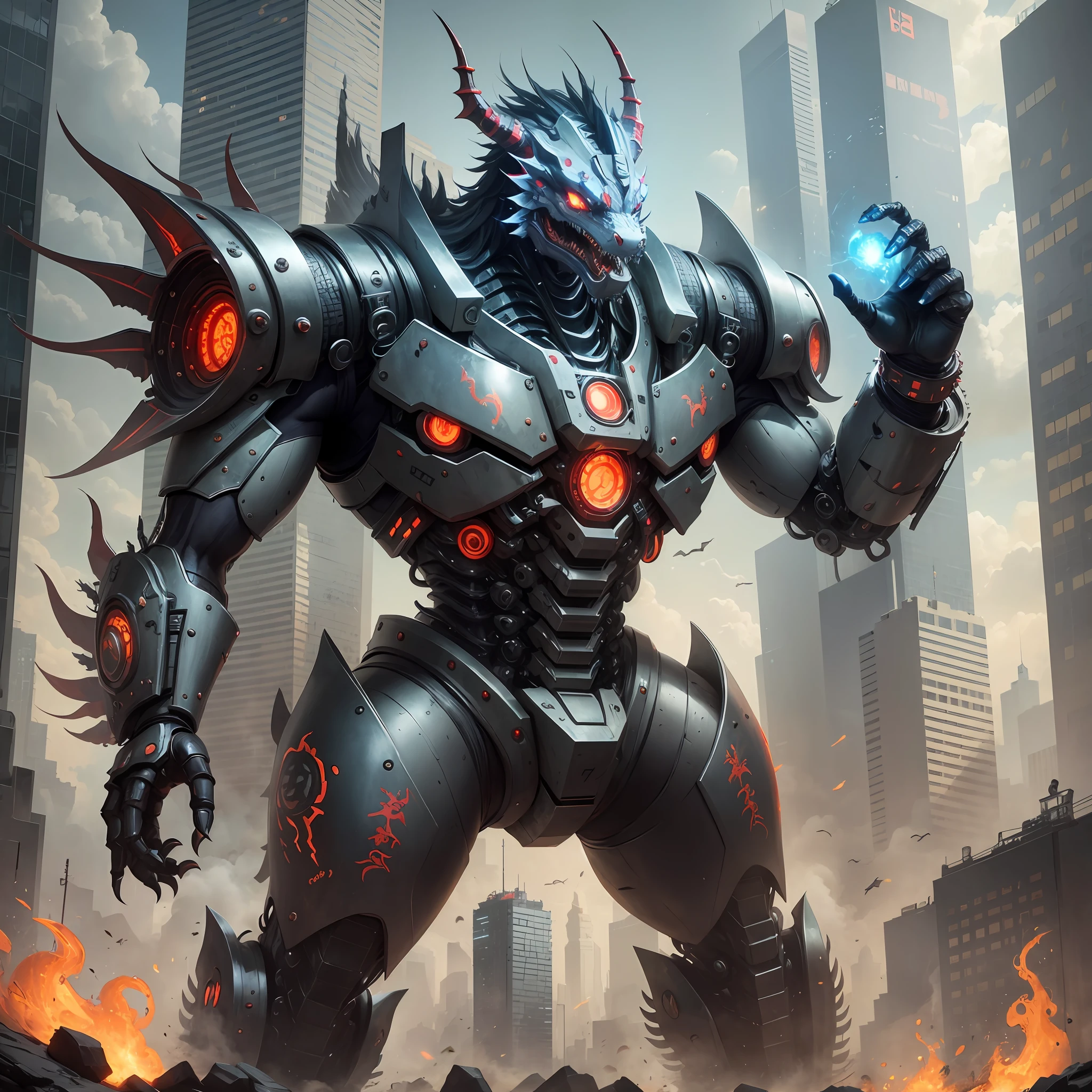 A Chinese dragon made of metal, robotic, cyberpunk style --auto --s2