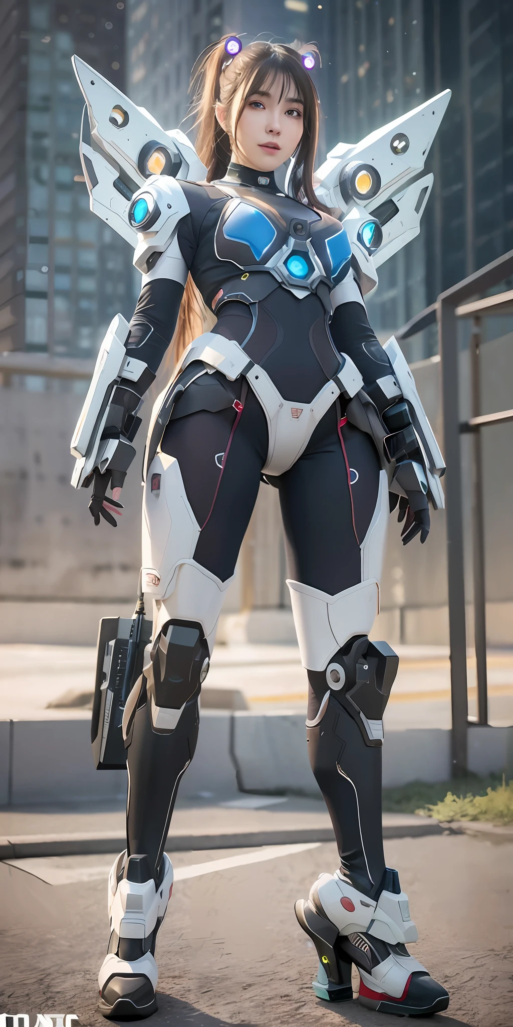 ((Best Quality)), ((Masterpiece)), (High Definition:1.3), 3D, Beautiful, (Cyberpunk:1.2), Universe, Nebula, holding_weapon, (1 Female Mech:1.3), Facing the Viewer, Glowing Eyes, Full Body, (Fly, Swoop, Dynamic, Motion Blur: 1.4), (Giant Mech Wings: 1.6), Look Up, glowing_eyes, Mech, Panorama, Backgrounds Earth, Nebula, Space, Particles, Reality, HDR (High Dynamic Range), Ray Tracing, NVIDIA RTX, Super Resolution, Unreal 5, Subsurface Scattering, PBR Texturing, Post-Processing, Anisotropic Filtering, Depth of Field, Maximum Clarity and Clarity, Multi-Layer Textures, Albedo and Specular Maps, Surface Shading, Accurate simulation of light-material interaction, Perfect proportions, Octane Render, Two-tone lighting, Large aperture, Low ISO, White Balance, Rule of thirds, 8K RAW, Efficient Subpixel, Subpixel Convolution,Beautiful girl, thick eyebrows, big eyes, double, big mouth, thick lips, showing teeth and smiling
