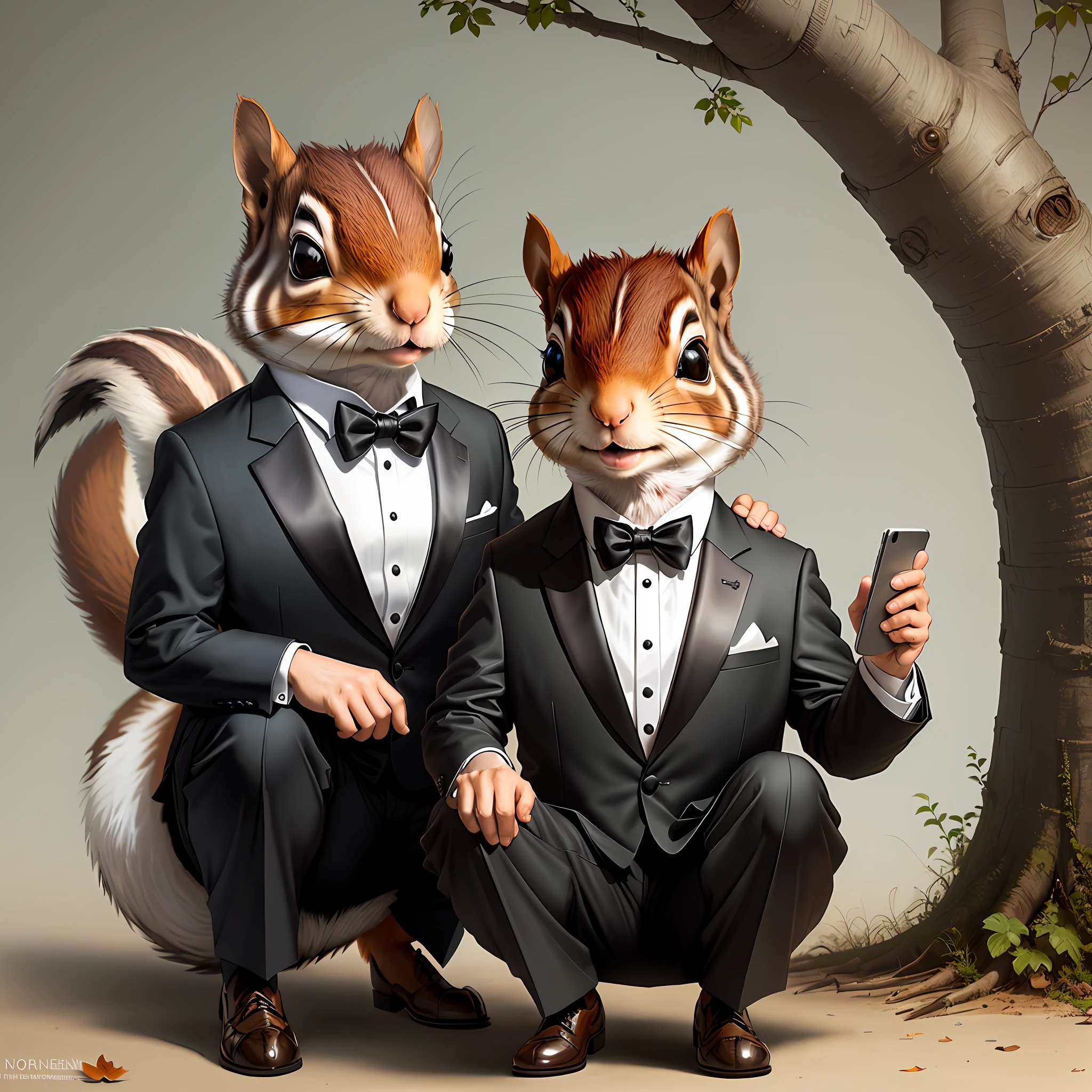 Squirrel wearing a tuxedo, concept art, line art, 4k, in the style of Norman Rockwell
