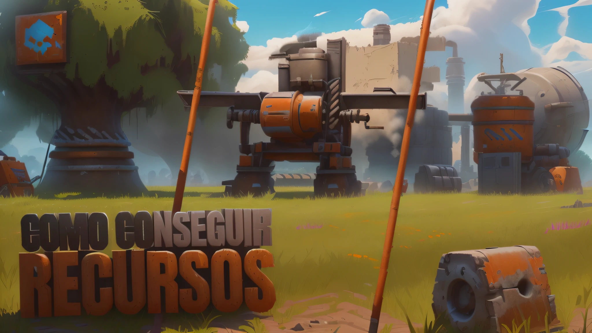a close up of a bunch of different items in a field, epic games, heavy conduits, (rust), turrets, charge explosives, fornite, missle turrets, destructible environments, epic composistion, in fortnite, unreal engin, team fortress 3, minigun, ((rust)), saul goodman in fortnite