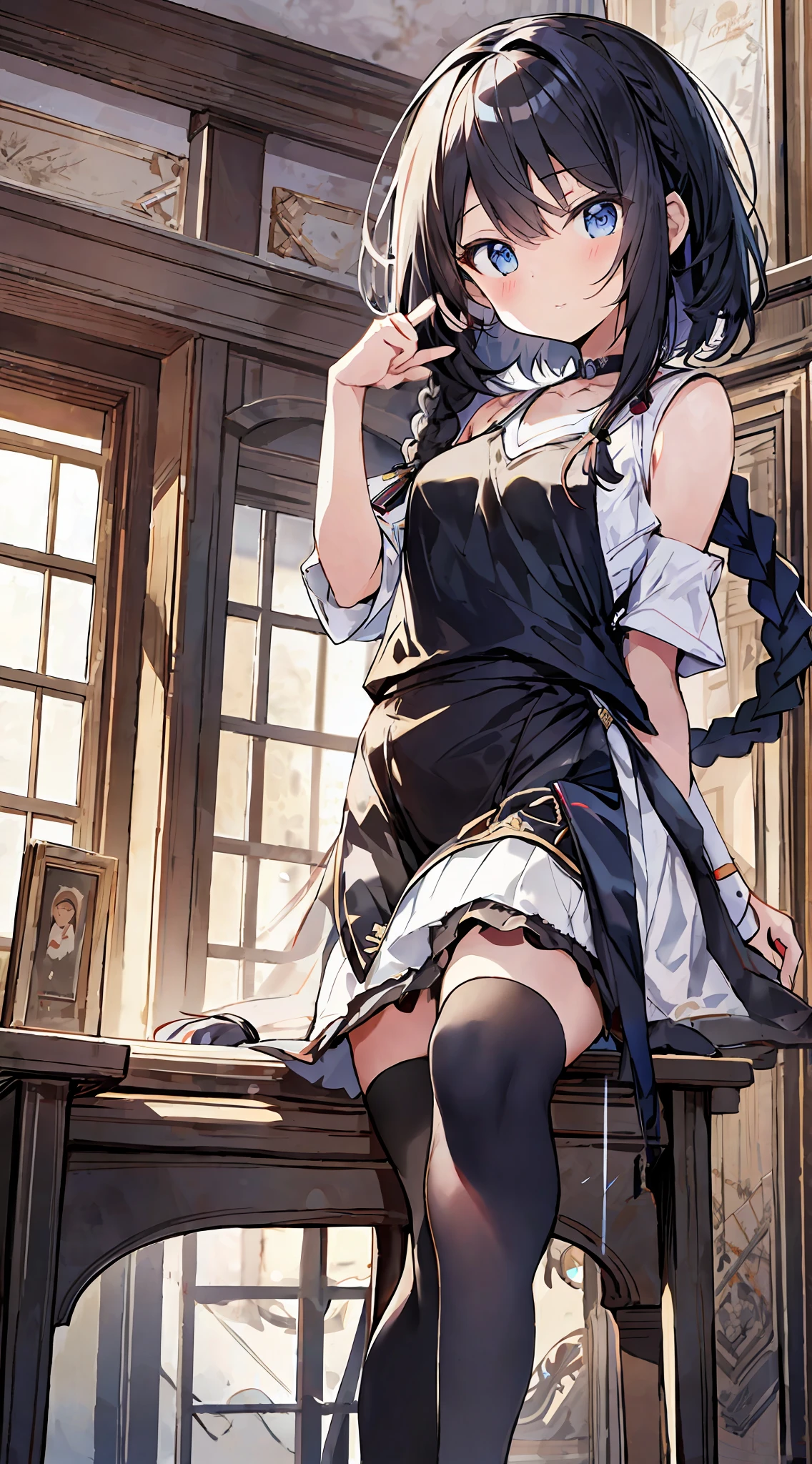 Anime girl sitting on table, maid outfit, anime girl in maid costume, Kantai collection style, gorgeous maid, Azure lane style, Azure lane video game, Kushat Krenzky art feminine, girls frontline, highly detailed official artwork, fine details. Girls Frontline, Anime Moe Art Style, Maid Dresses