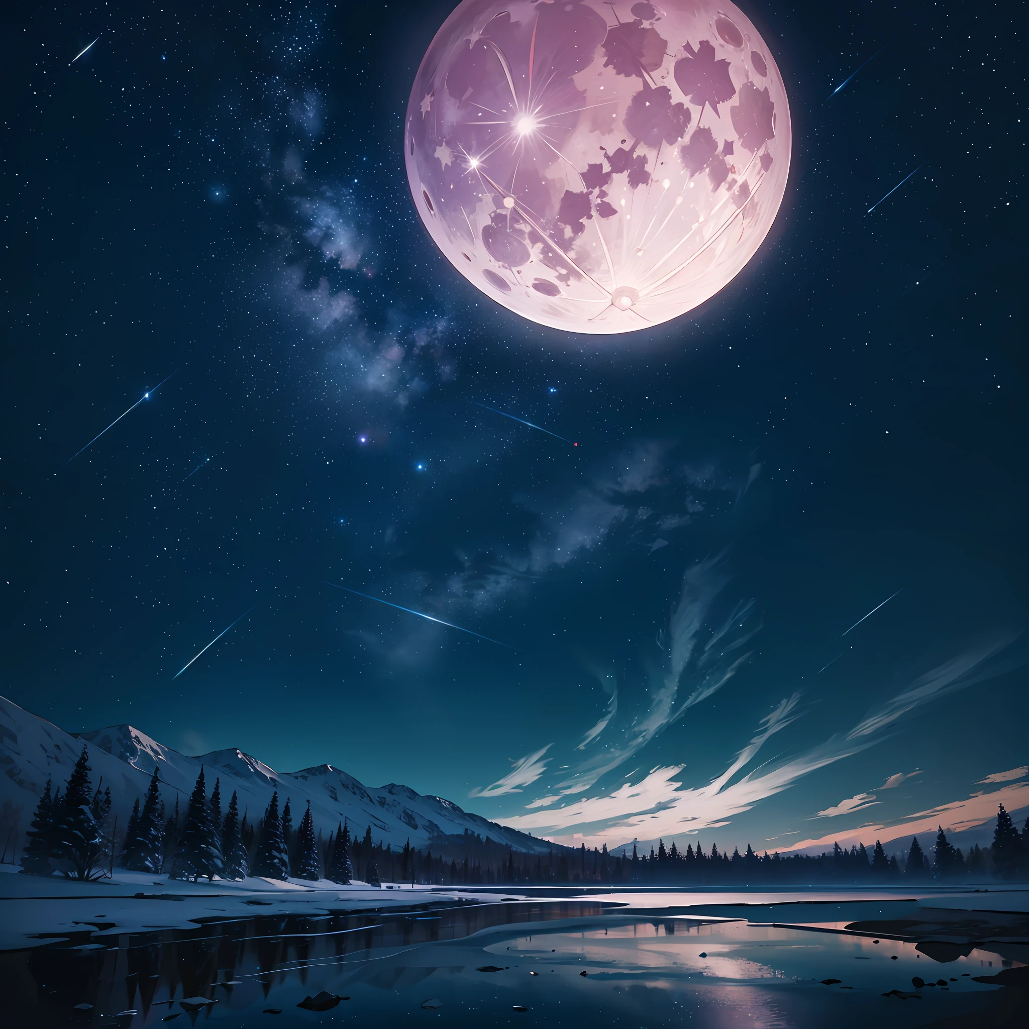 Starry sky (detailed), full moon (detailed, realistic), night, dark, 8k phothograph future realistic --auto --s2