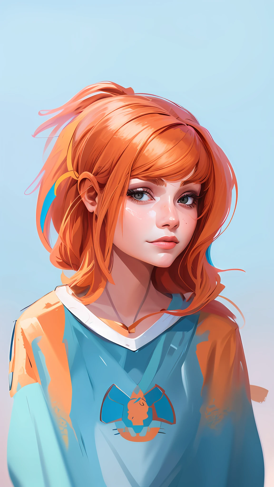 a drawing of a woman, maiden with copper hair, artistic style portrait, colorful sketch, inspired by loish, high quality, portrait of a girl, portrait of a small character, digital illustration