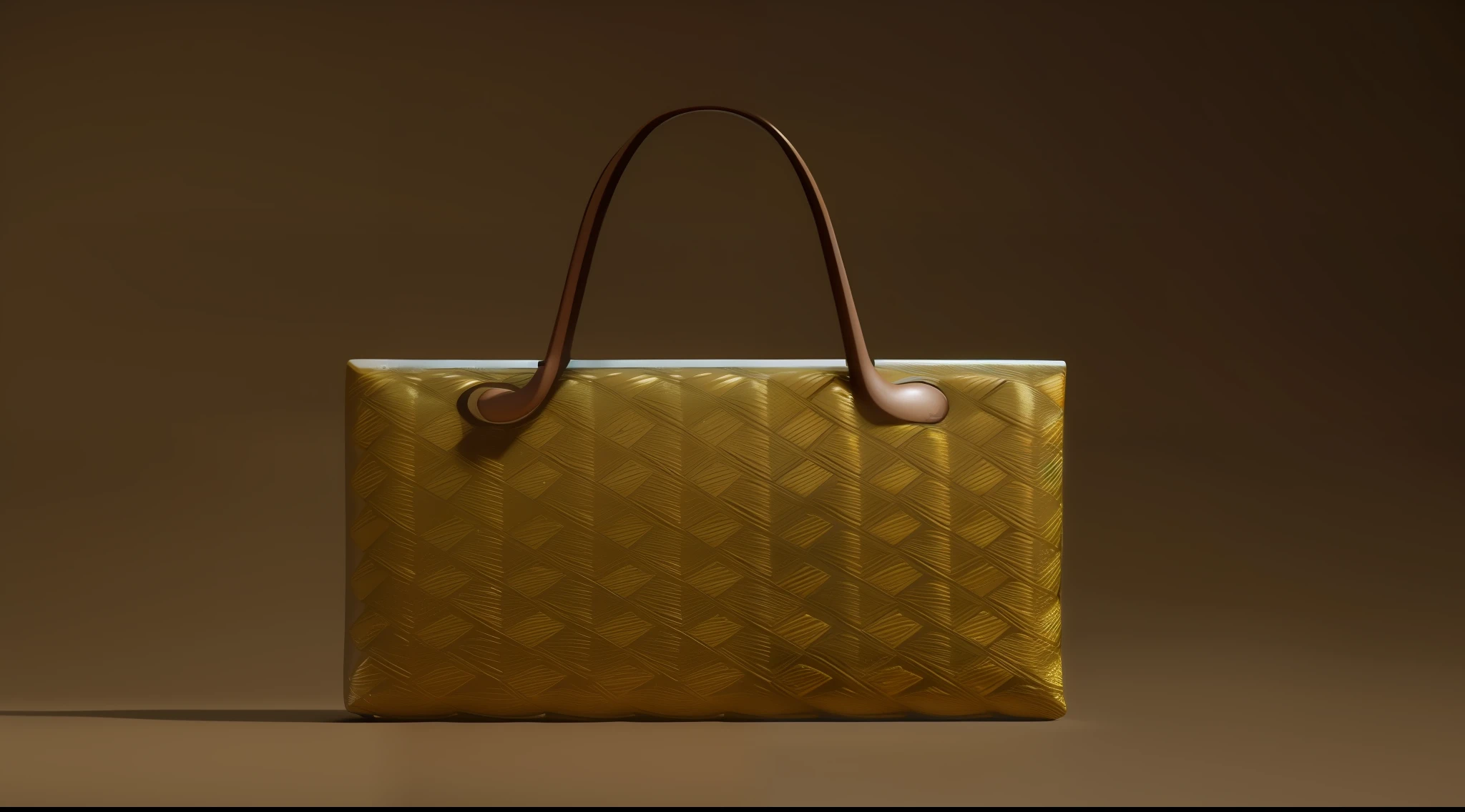 (8K Octae render photo, highly detailed texture rendering, highly detailed product photo), (with 3D rendering, with 3D rendering, product design rendering), yellow handle, brown bag, marmoset kit, fantastic designer substance, closeup, product rendering, handbag --auto --s2