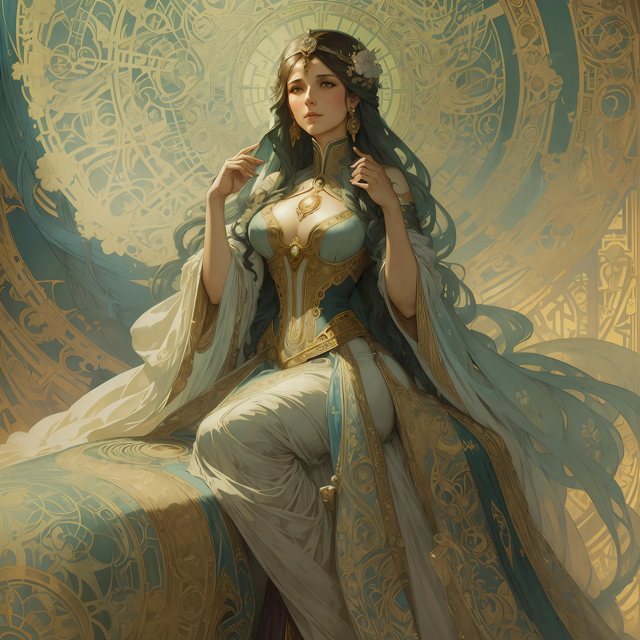 masterpiece, ultra-realistic singer wearing long dress, in a futuristic barperfect resolution, 8k, realistic details, by Alphonse Mucha, peter mohrbacher, by wlop, by ruan jia, by dmitry prozorov, by norman rockwell --auto --s2