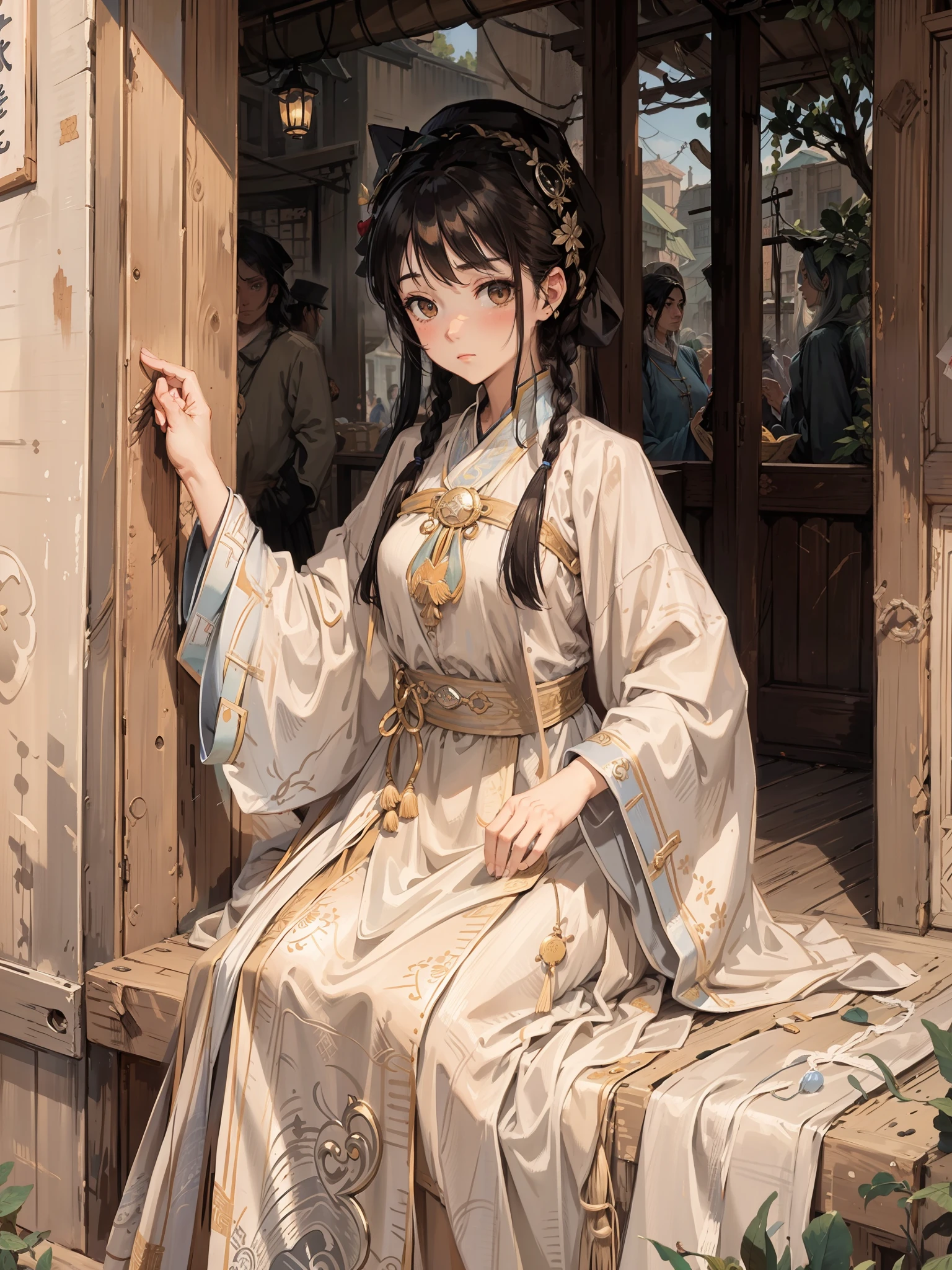 female, merchant, shrewd, observant eyes, weathered faces, silver-threaded hair, mercantile, adventurous, tired, scales, practical coverage, linen, counting hands, camel, Silk Road era, marketplace, prosperity, trade, market scene, (nsfw:0.9),