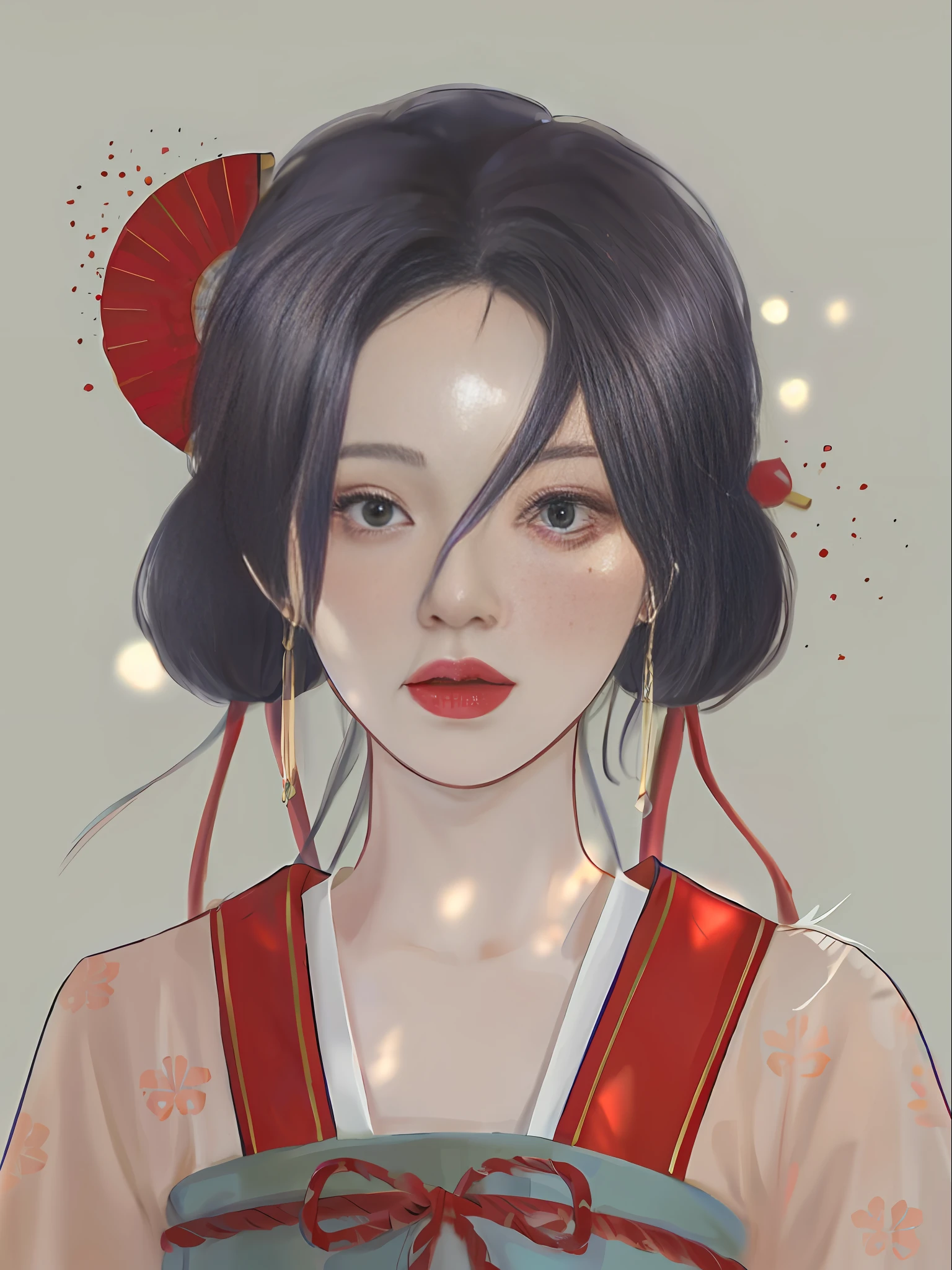anime girl with black hair and red hair holding a blue plate, artwork in the style of guweiz, guweiz, kawaii realistic portrait, digital anime illustration, inspired by Ma Yuanyu, palace , a girl in hanfu, trending on artstration, sakimi chan, inspired by Lü Ji, beautiful anime portrait, in the art style of bowater