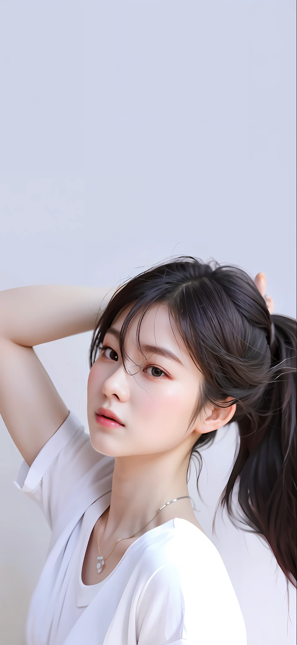 Close-up of a woman in a white shirt and headband, by Xia Yong, cute and delicate face, by Ye Xin, Chen Xintong, gorgeous Chinese model, Chinese girl, realistic. Cheng Yi, author: Yan Liben, beautiful and delicate face, Wu Xixian, Yang J, Ruan Jia Beautiful!