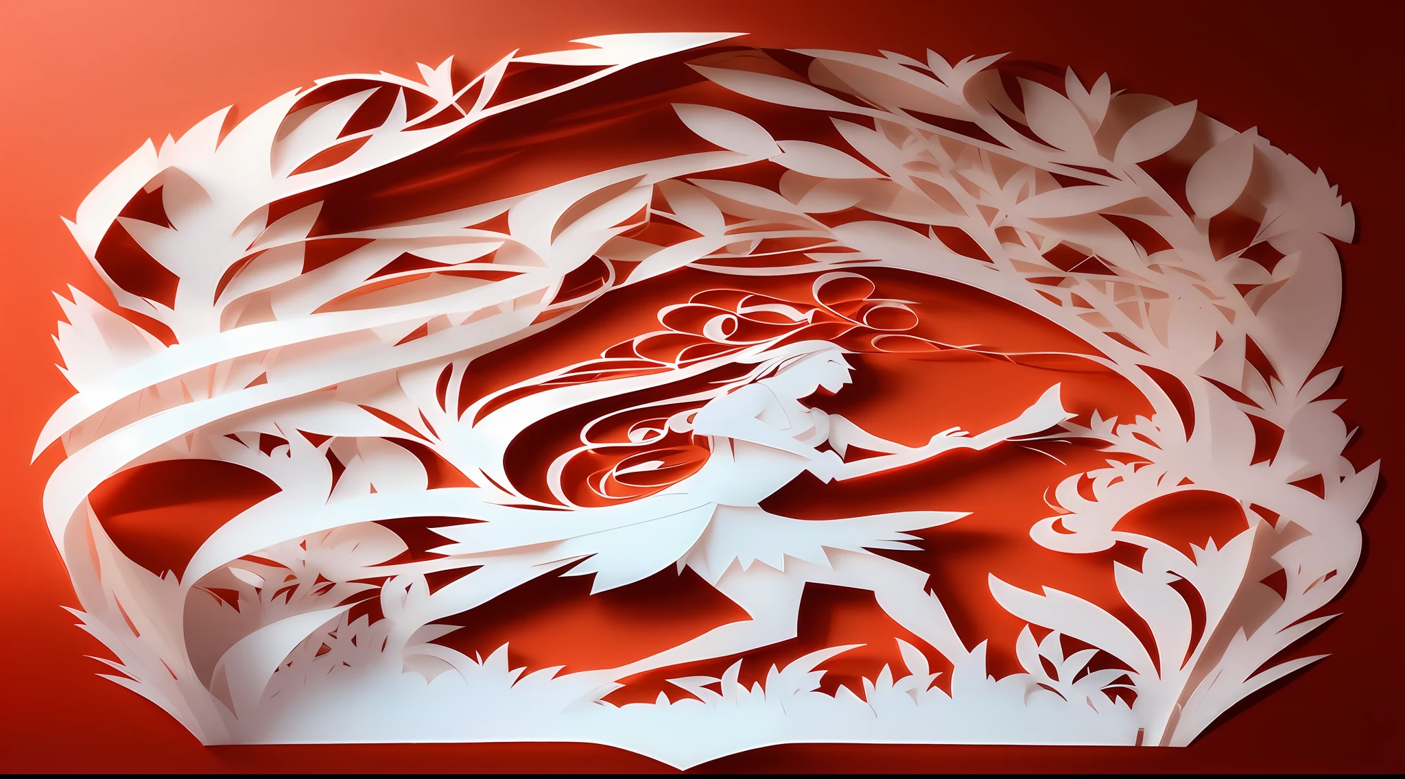 a close up of a paper cut of a woman in a forest, paper cut art, paper art, layered paper art, papercut, paper modeling art, paper cut out, kirigami, rivuletpaper art, paper cutout, masterful intricate artwork, intricate 3 d illustration, by Slava Raškaj, fantasy. intricate, intricate story, brittney lee