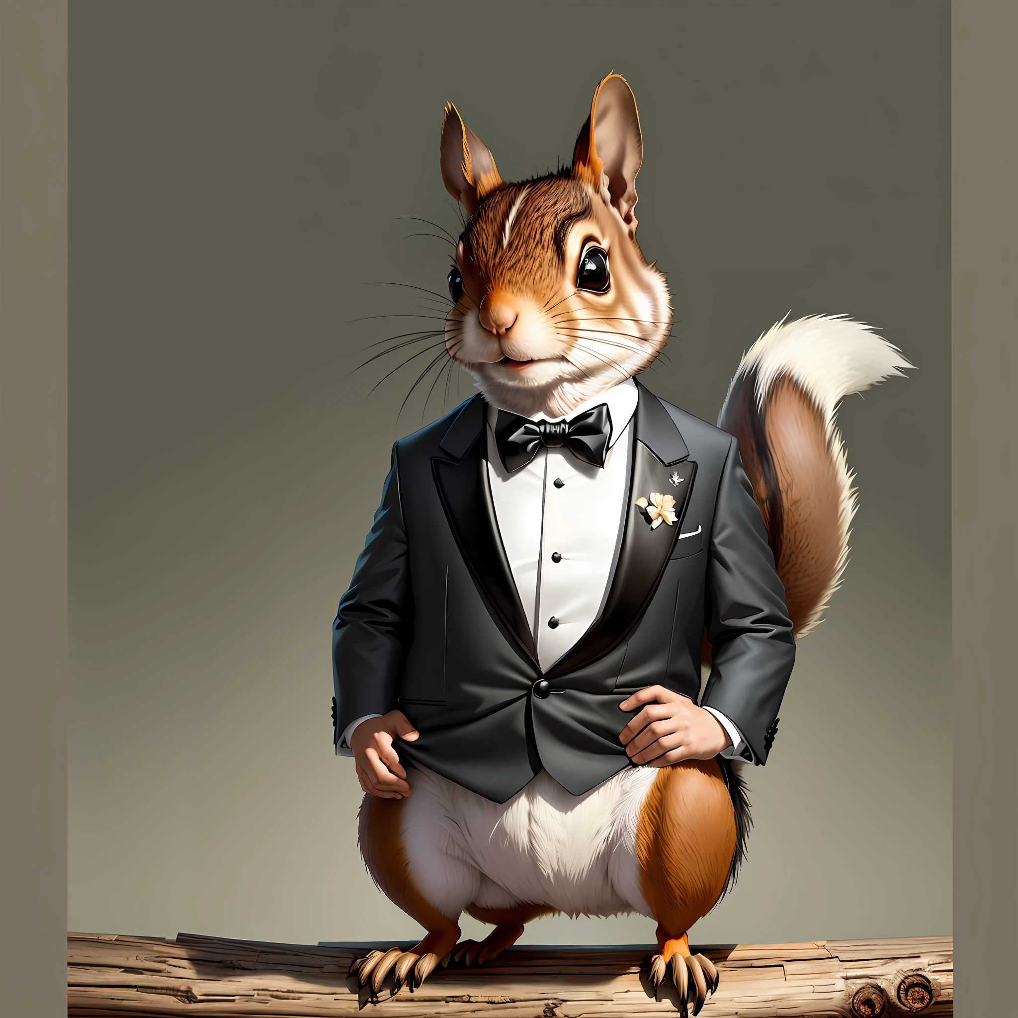 Squirrel wearing a tuxedo, concept art, line art, 4k, in the style of Norman Rockwell