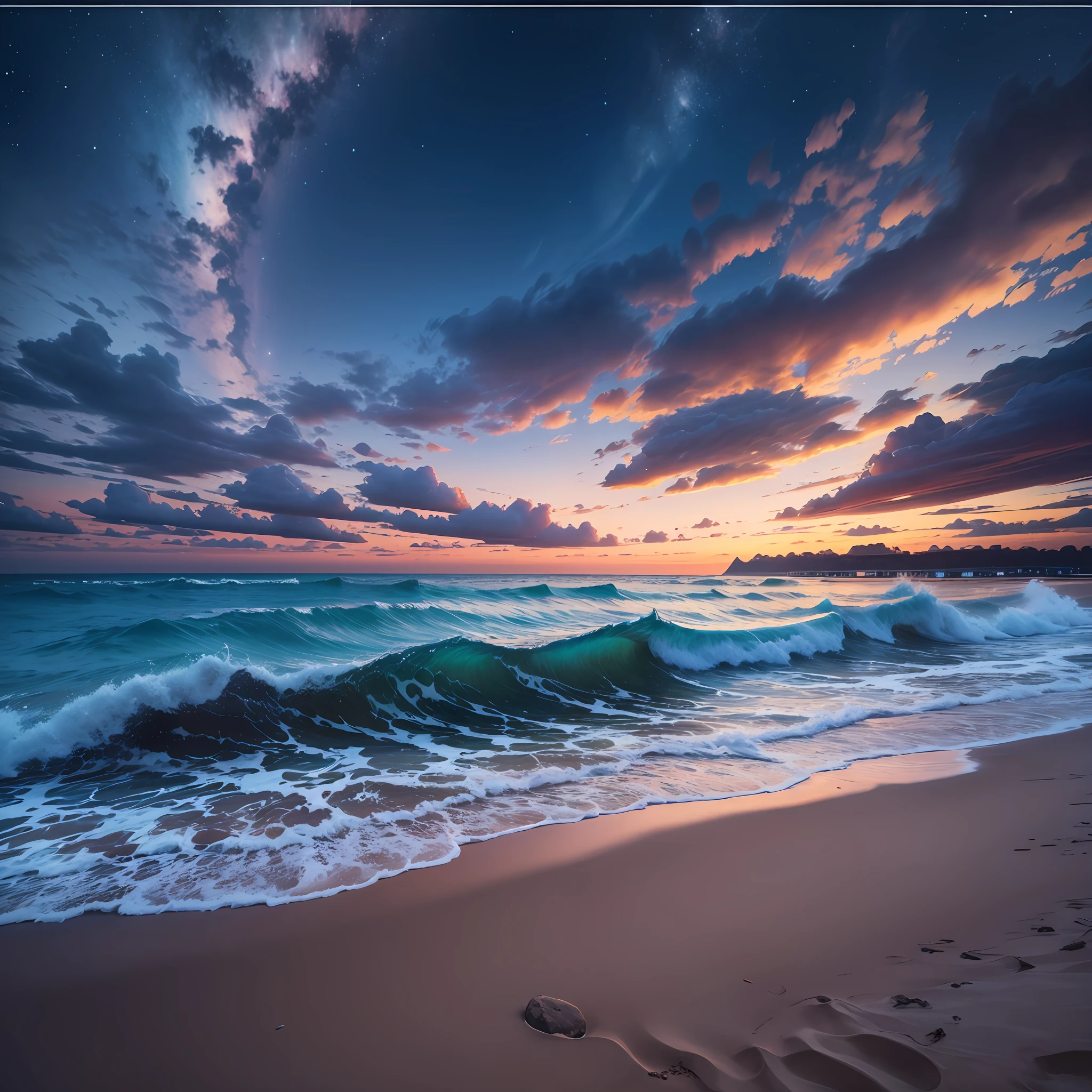 ultra realistic landscape, masterpiece, beach at night --auto --s2