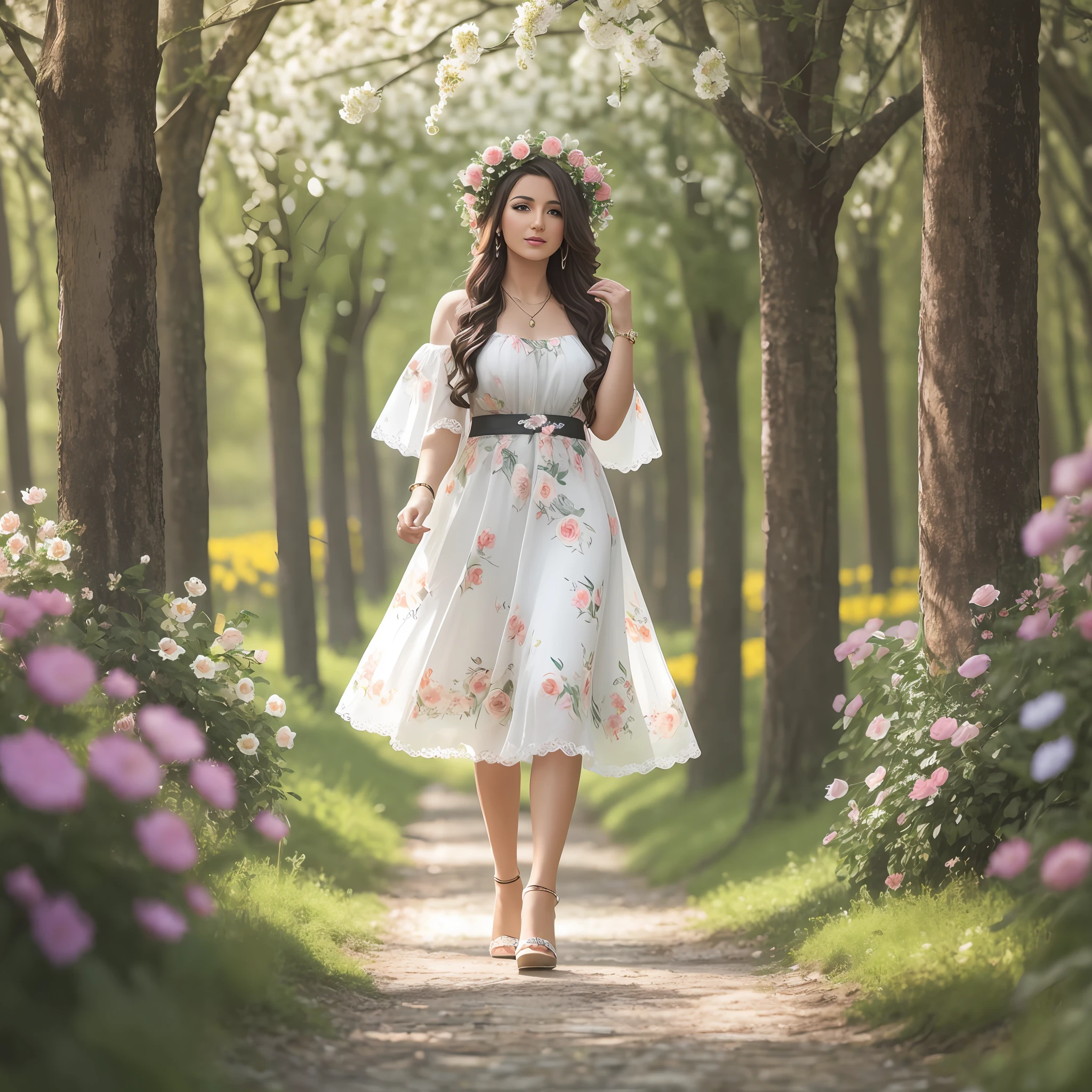 Realistic photo of singer Halicia Ales in a flowery grove --auto --s2