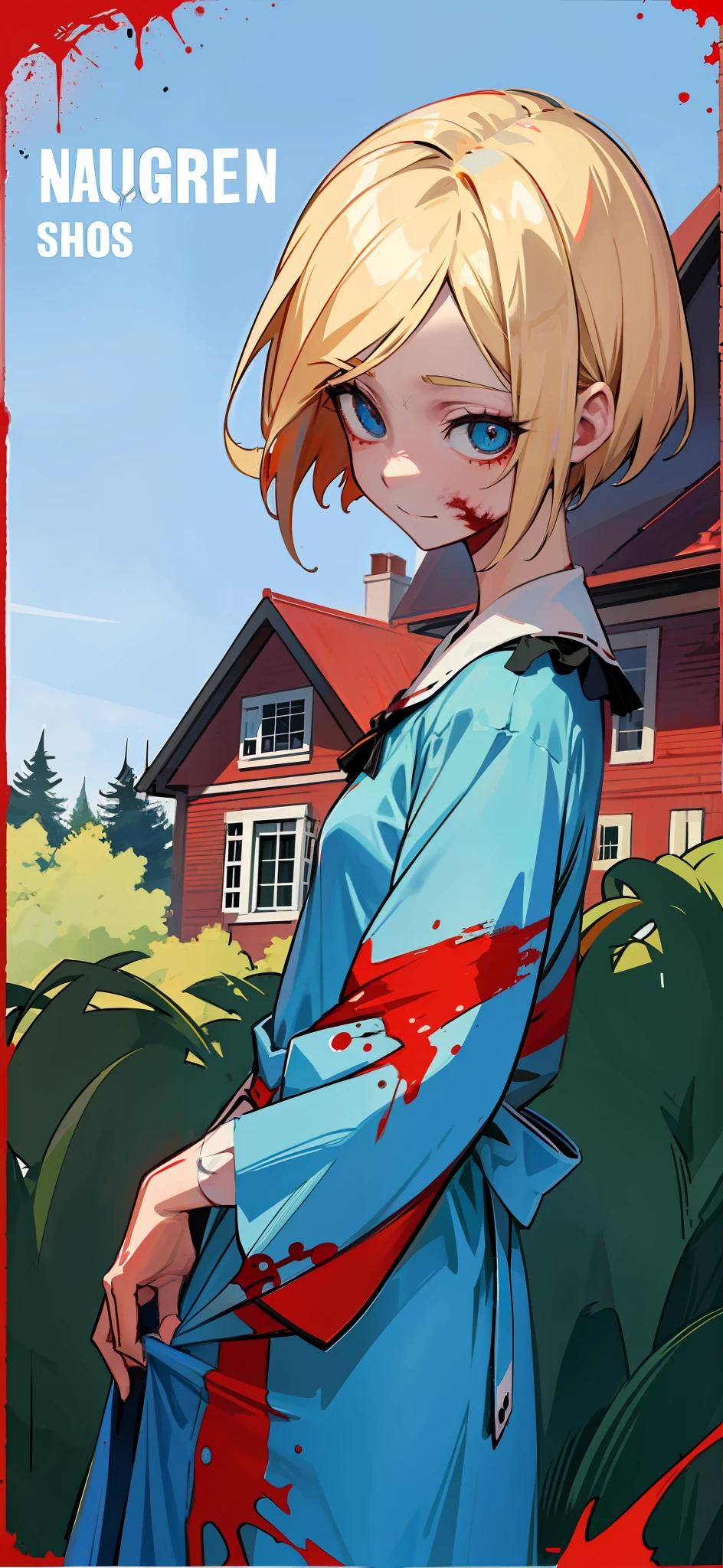 a close up of a cartoon picture of a woman with blood on her hands, yandere, chainsaw man, , kawacy, artwork in the style of guweiz, loish |, gapmoe yandere, higurashi, slasher smile, yandere. tall, horror!! highly detailed, cushart krenz