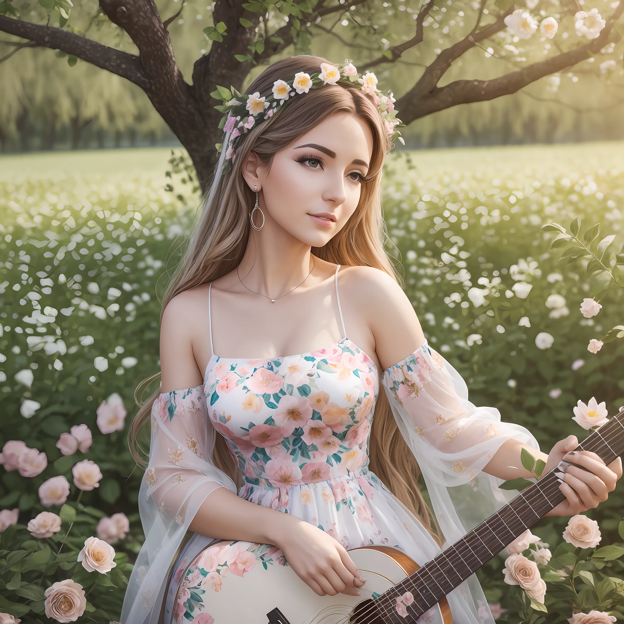 Realistic photo of singer Halicia Ales in a flowery grove --auto --s2