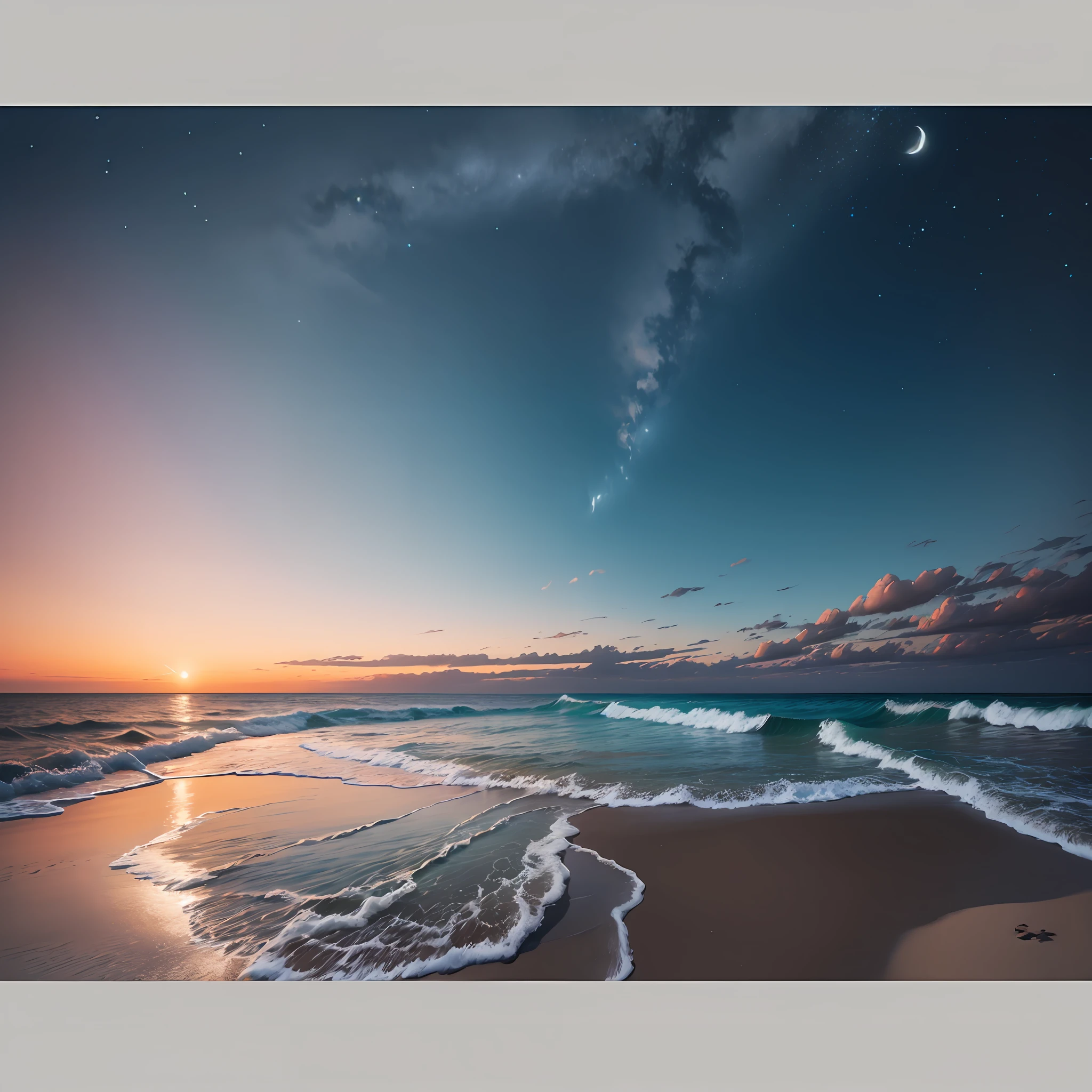 Ultra realistic landscape of a beach at night