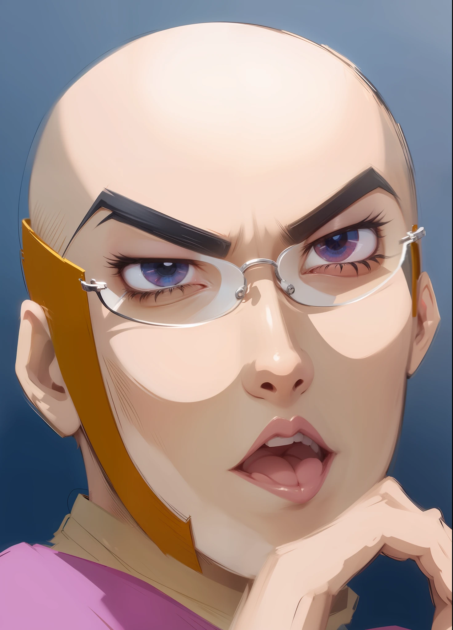 Full body, funny face, anime, okama, wearing triangular pointed glasses --auto --s2