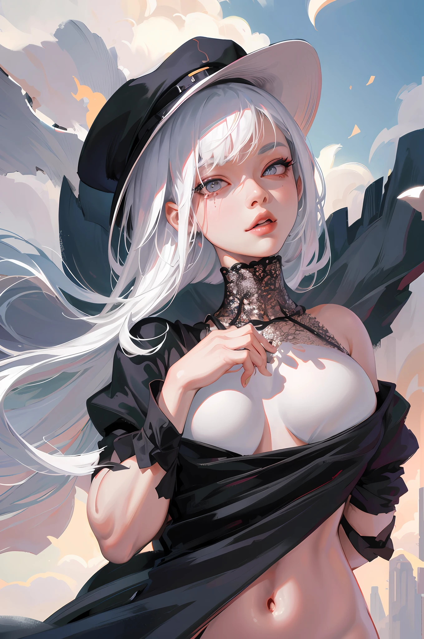 anime girl with white hair and black clothes posing naked, extremely detailed artgerm, detailed digital anime art, artgerm on artstation pixiv, guweiz on pixiv artstation, guweiz on artstation pixiv, fanart best artstation, :: rossdraws, trending on artstation pixiv, rossdraws 2. 5