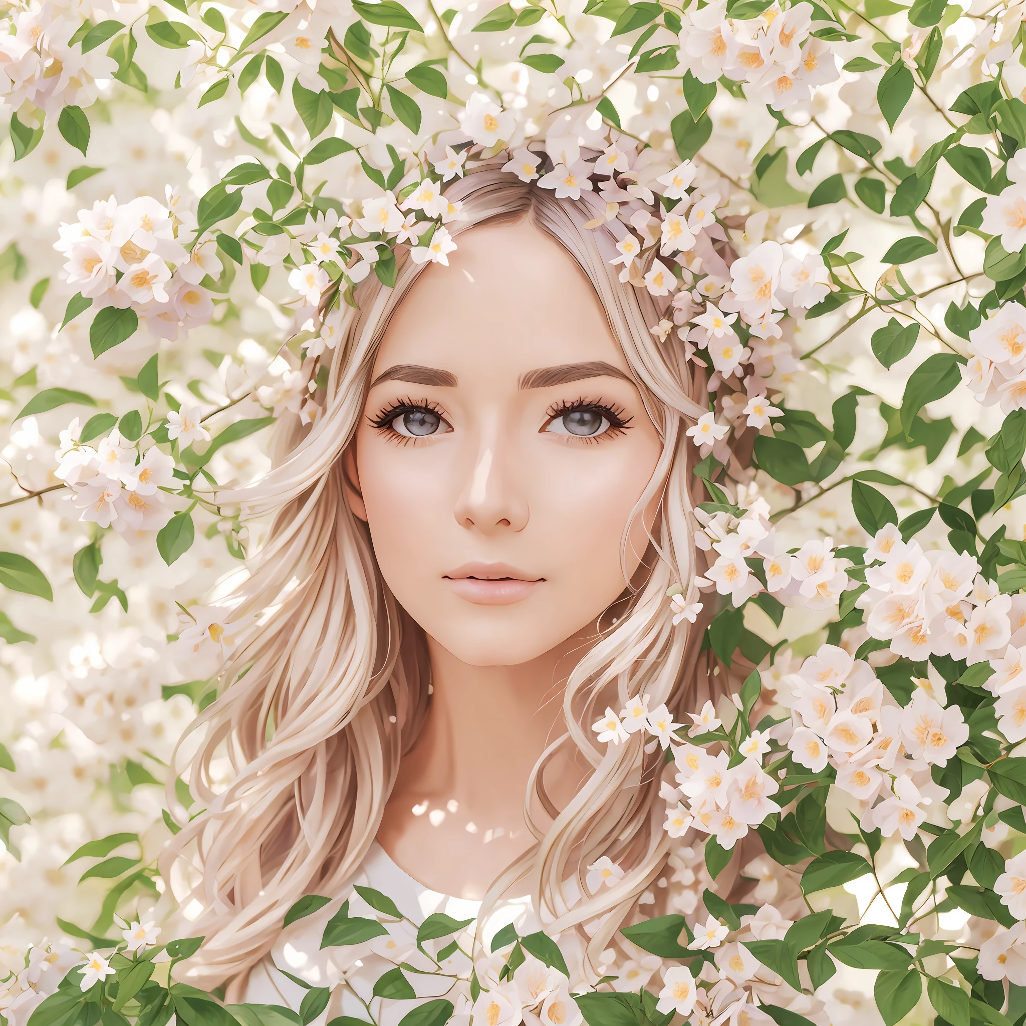 Realistic photo of singer Halicia Ales in a flowery grove --auto --s2