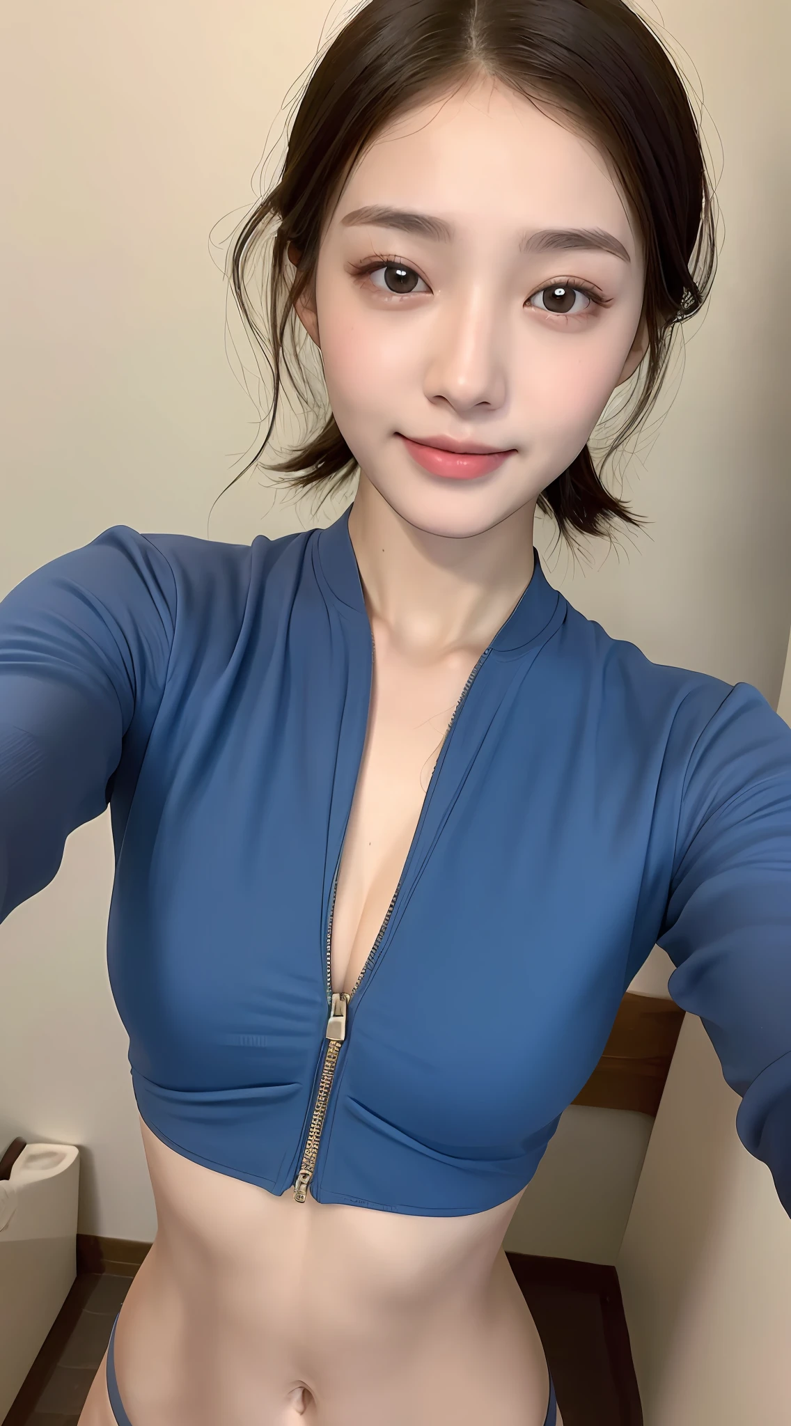 ((Best Quality, 8K, Masterpiece: 1.3)), 1 Girl, Slim Abs Beauty: 1.3, (Casual Hairstyle, Big: 1.2), Swimsuit, Super Beautiful Face, Delicate Eyes, Double Eyelids, Smile