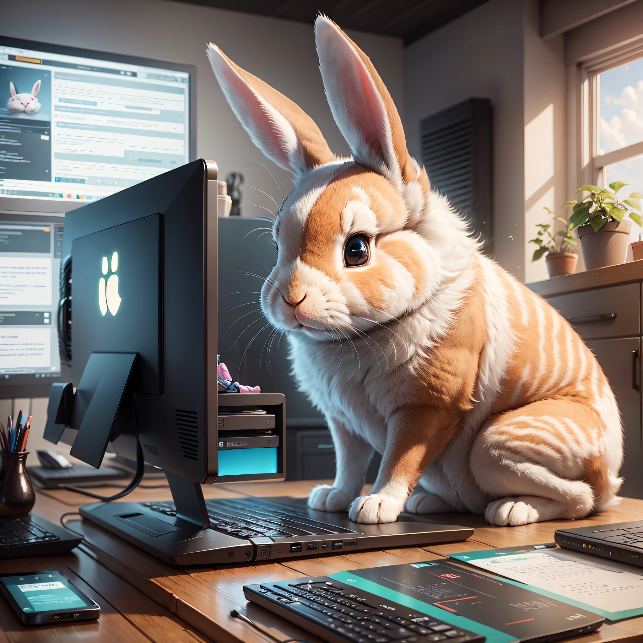 rabbit, marketing, personal computer, persevering, motivated, animal, sitting, --auto --s2