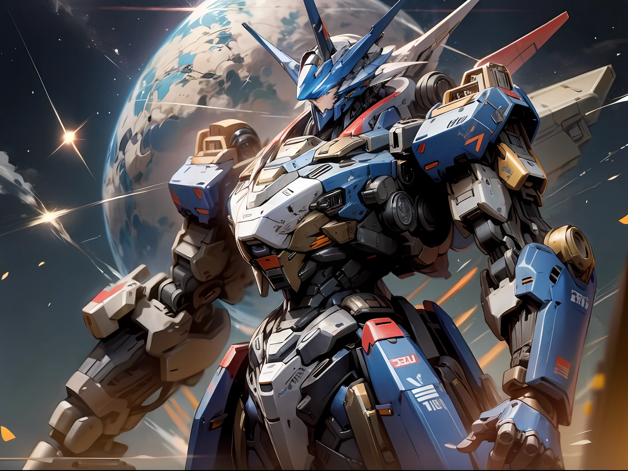 A powerful mech in the sky