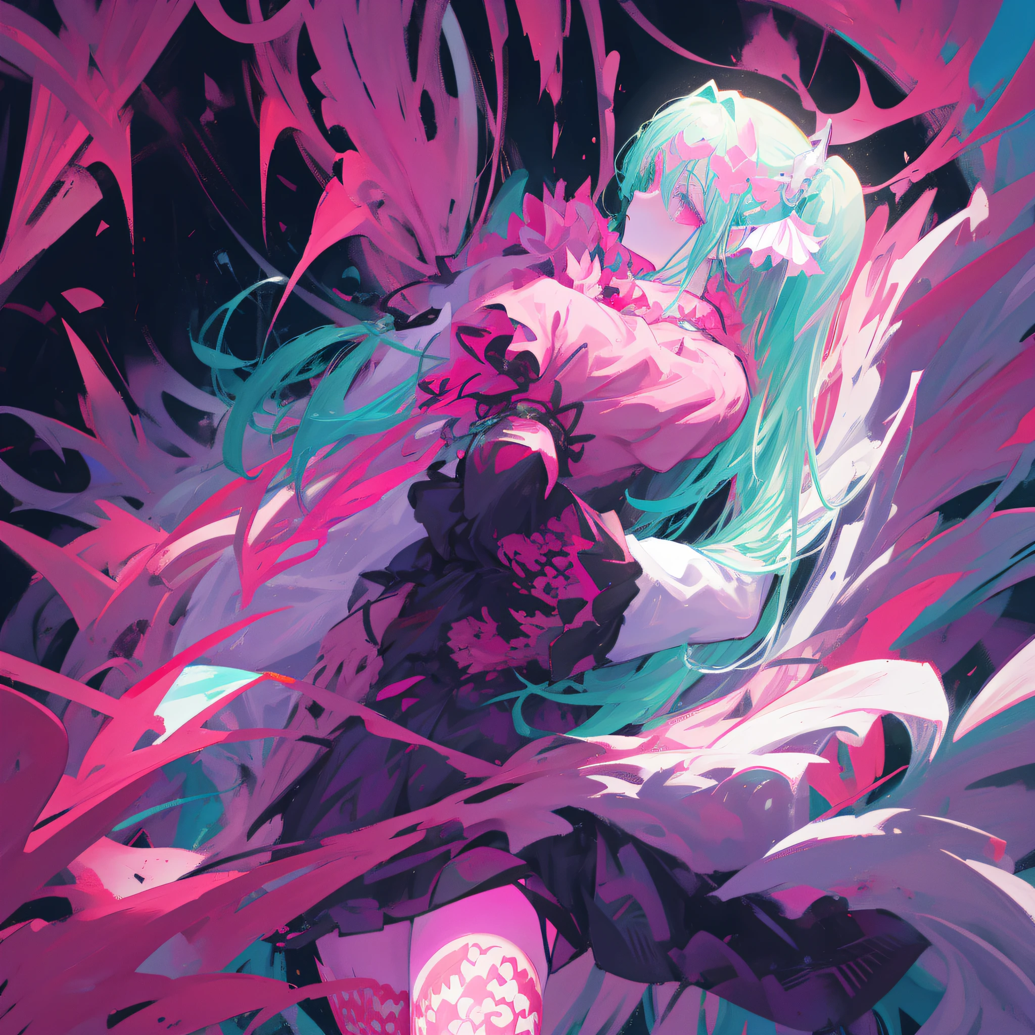 mermaid, breakcore, extremely vibrant colors pink and red, acidcore, psychological horror, beautiful art, dark, goth, breakcore, horror anime, phonk style art