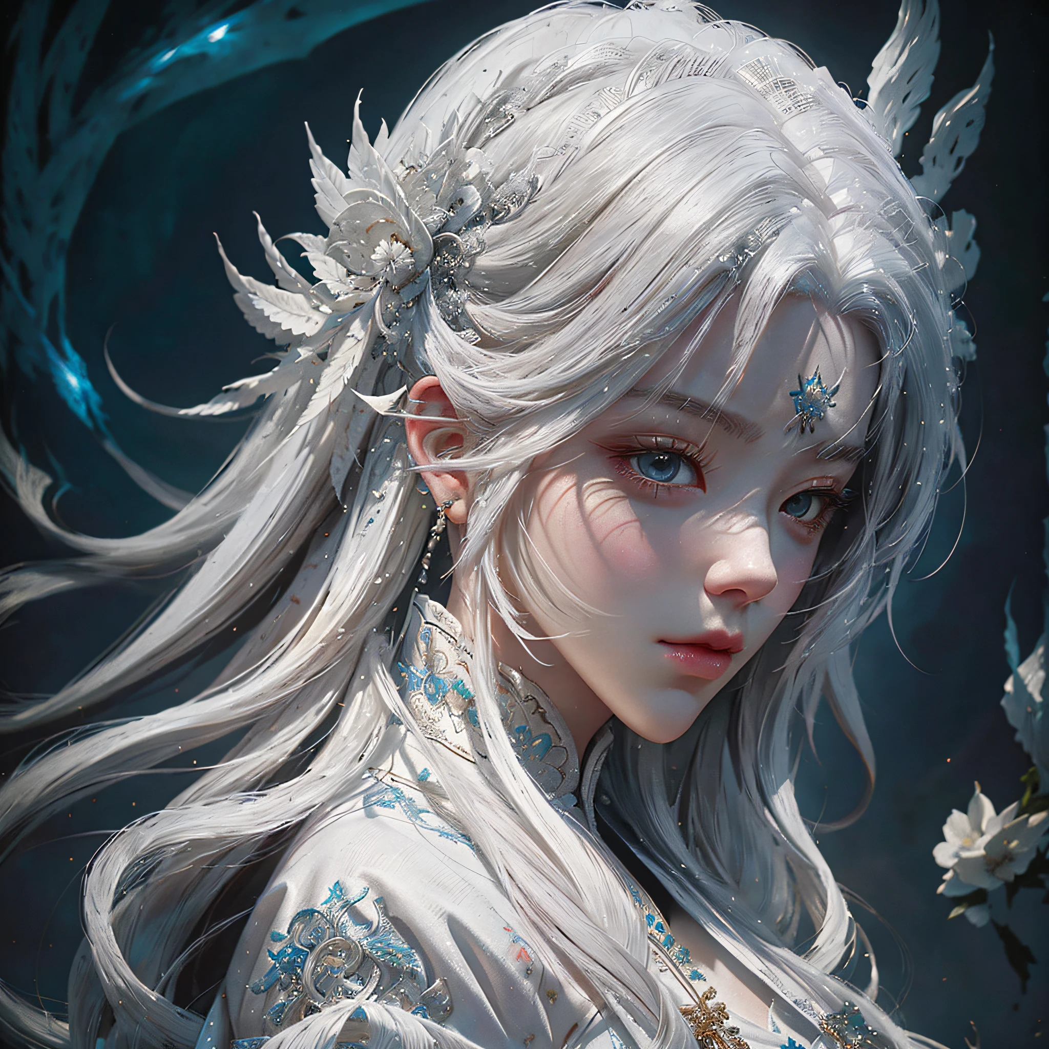 a close up of a woman with white hair and a white mask, beautiful character painting, guweiz, artwork in the style of guweiz, white haired deity, by Yang J, epic exquisite character art, stunning character art, by Fan Qi, by Wuzhun Shifan, guweiz on pixiv artstation --auto --s2