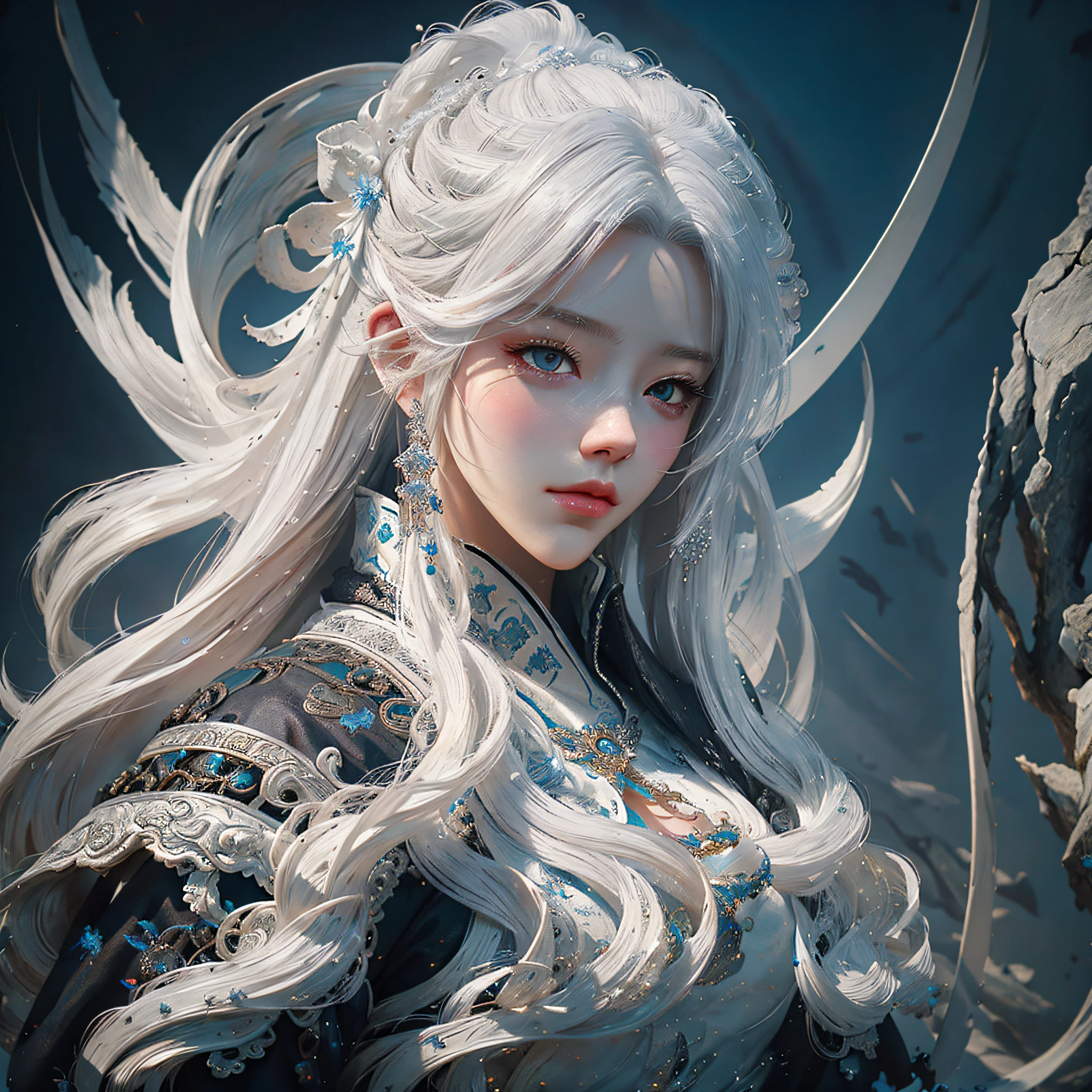 a close up of a woman with white hair and a white mask, beautiful character painting, guweiz, artwork in the style of guweiz, white haired deity, by Yang J, epic exquisite character art, stunning character art, by Fan Qi, by Wuzhun Shifan, guweiz on pixiv artstation --auto --s2