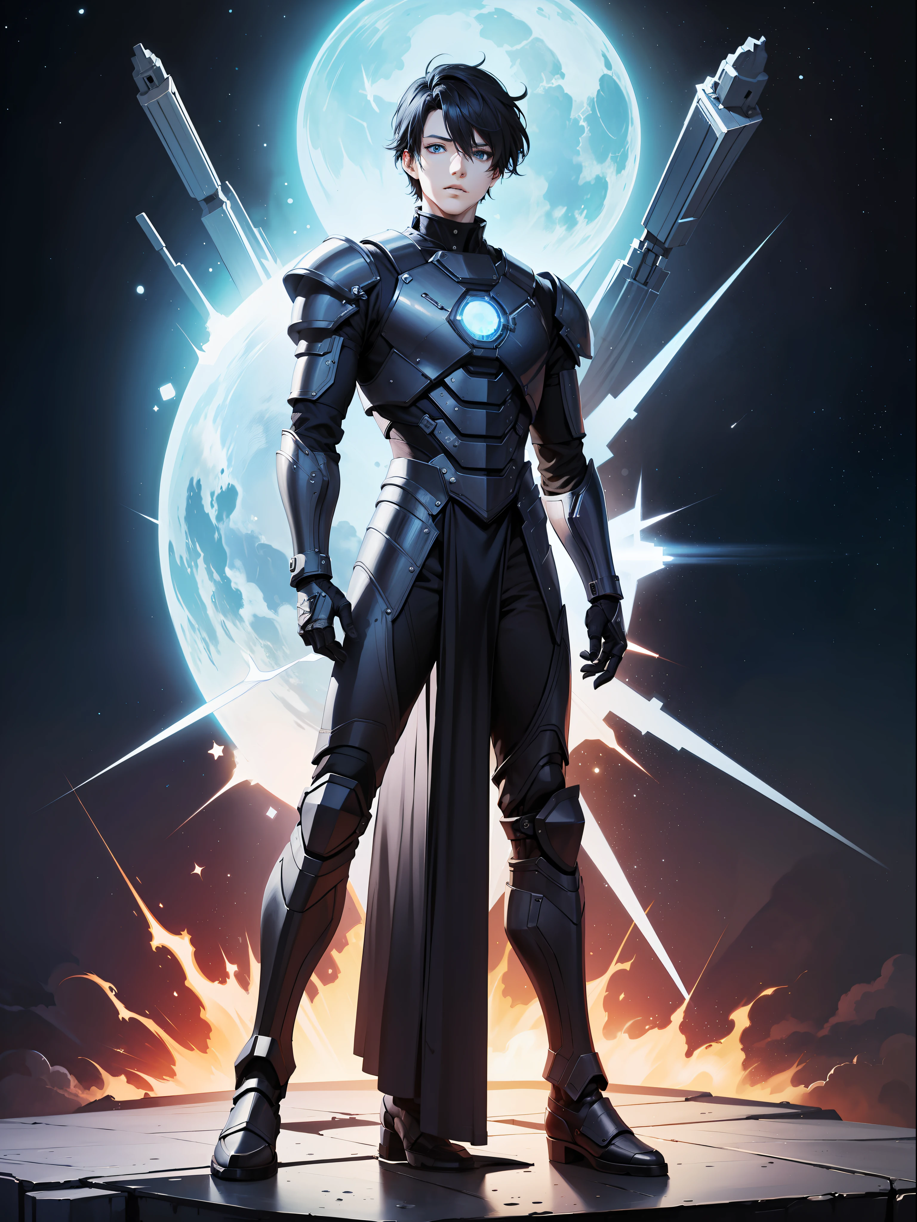 (Full body photo: 1.5), (A/man/Mechanical: 1.5), (All mechanical bodies: 1.5), (with bionic armor: 1.5), white and black gears, (He sees outer space inside a spaceship near the window: 1.5), Lawyer of the Future World, (He has short undercut: 1.3), (Blue eyes: 1.3), (Anime style, anime, 16k, high quality, textured leather, UHD, award-winning)