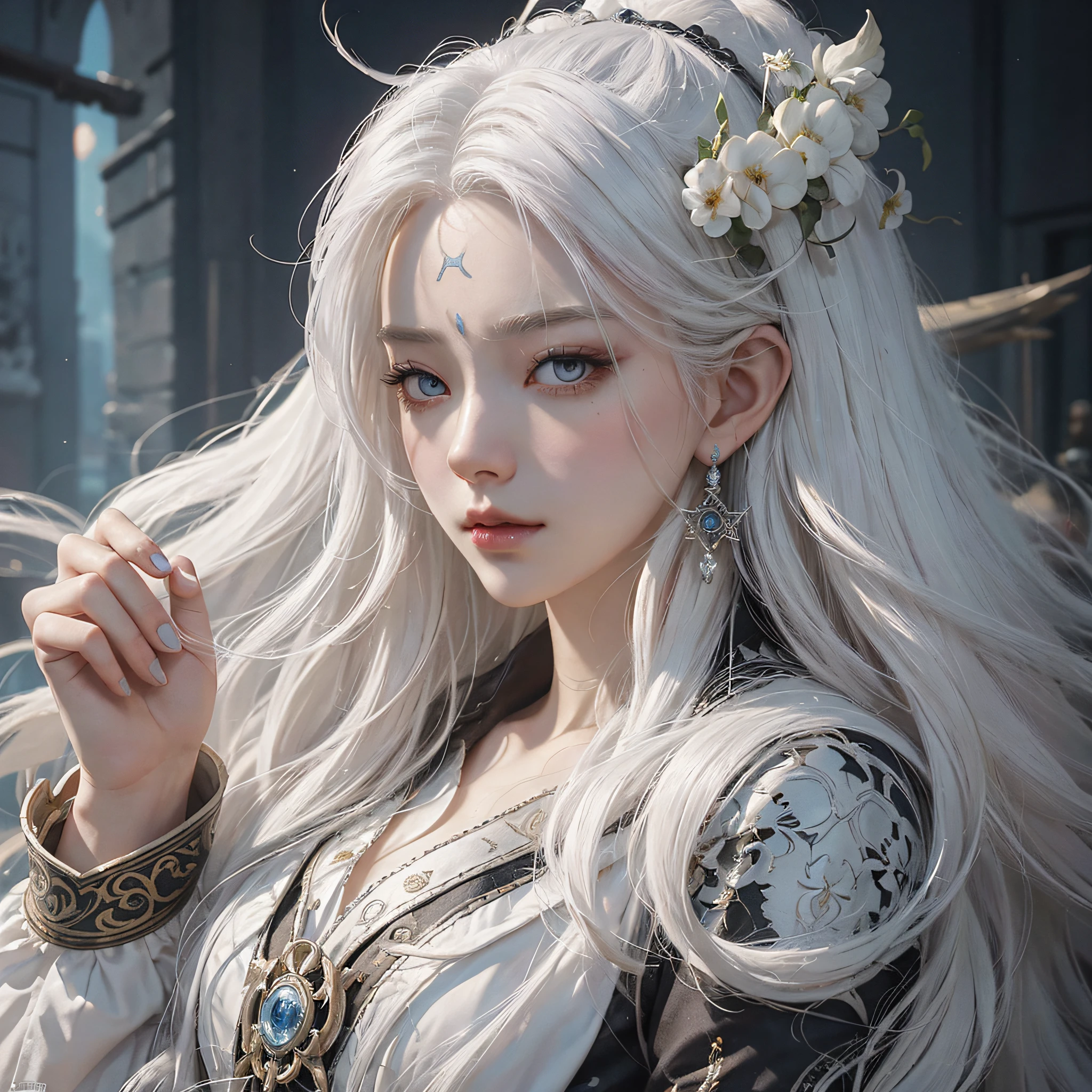 a close up of a woman with white hair and a white mask, beautiful character painting, guweiz, artwork in the style of guweiz, white haired deity, by Yang J, epic exquisite character art, stunning character art, by Fan Qi, by Wuzhun Shifan, guweiz on pixiv artstation --auto --s2