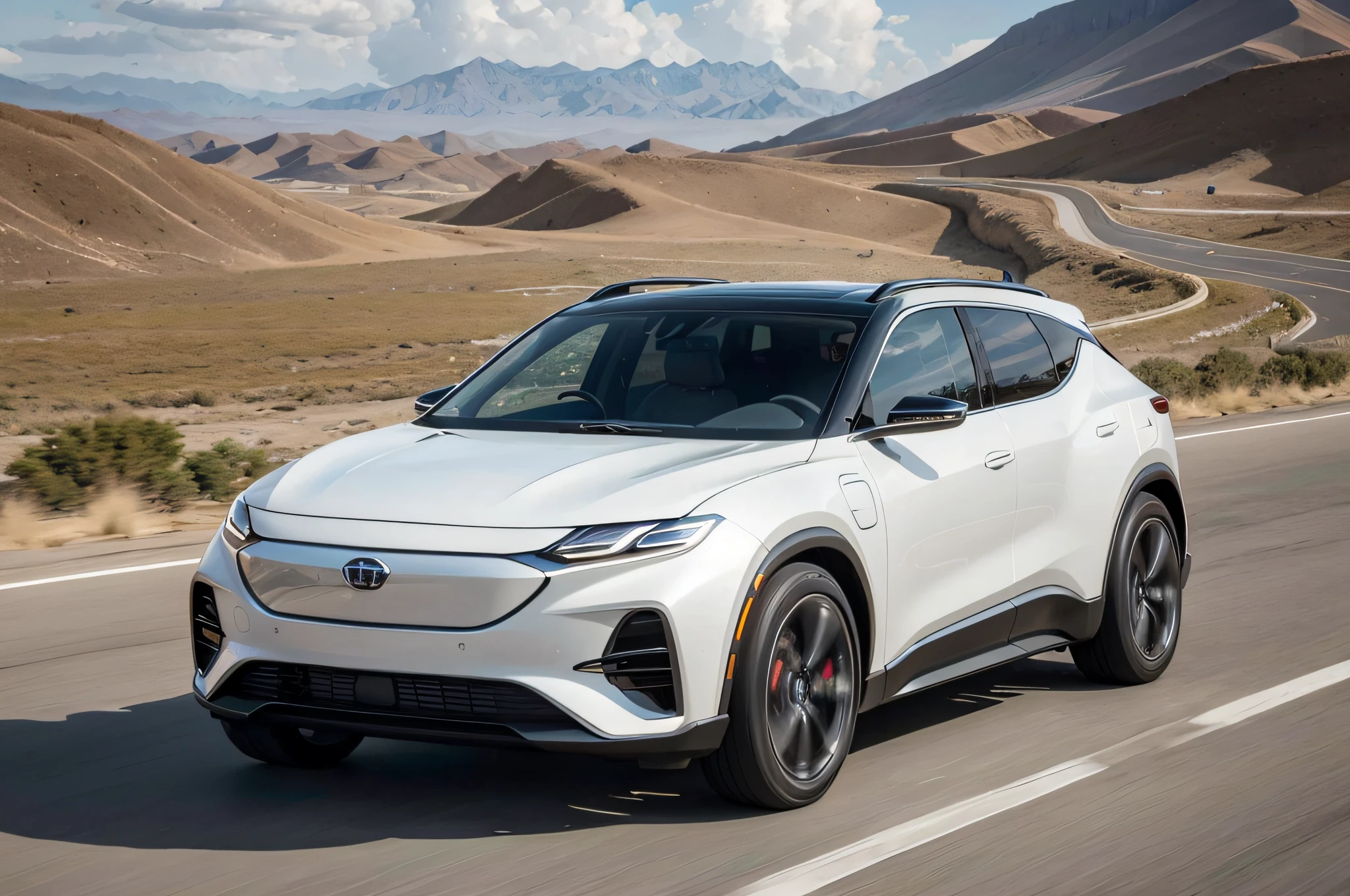 ray tracing, UHD, high quality, high detail, best quality, high resolution, 8k, a cool SUV, surrealism, electric car concept elements, noon, Tibetan plateau, motion blur, ultra wide angle, Eye-Level Shot.