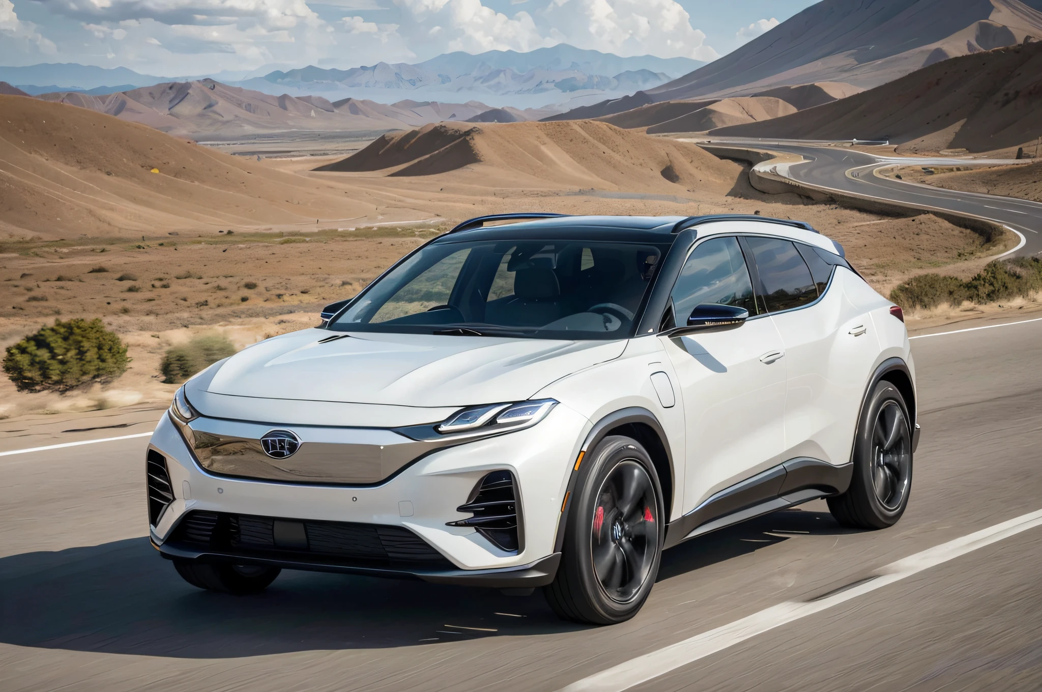 ray tracing, UHD, high quality, high detail, best quality, high resolution, 8k, a cool SUV, surrealism, electric car concept elements, noon, Tibetan plateau, motion blur, ultra wide angle, Eye-Level Shot.